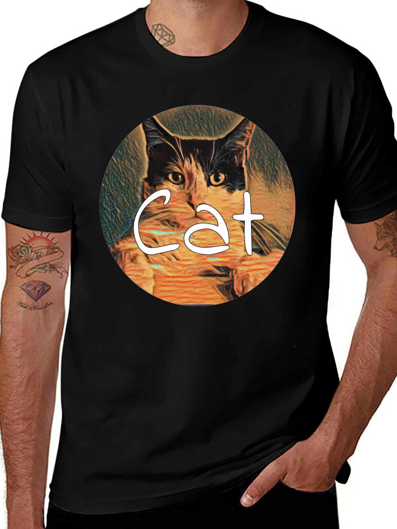 Variant 12 of Cat Art Graphic Tee - Men's Black T-Shirt