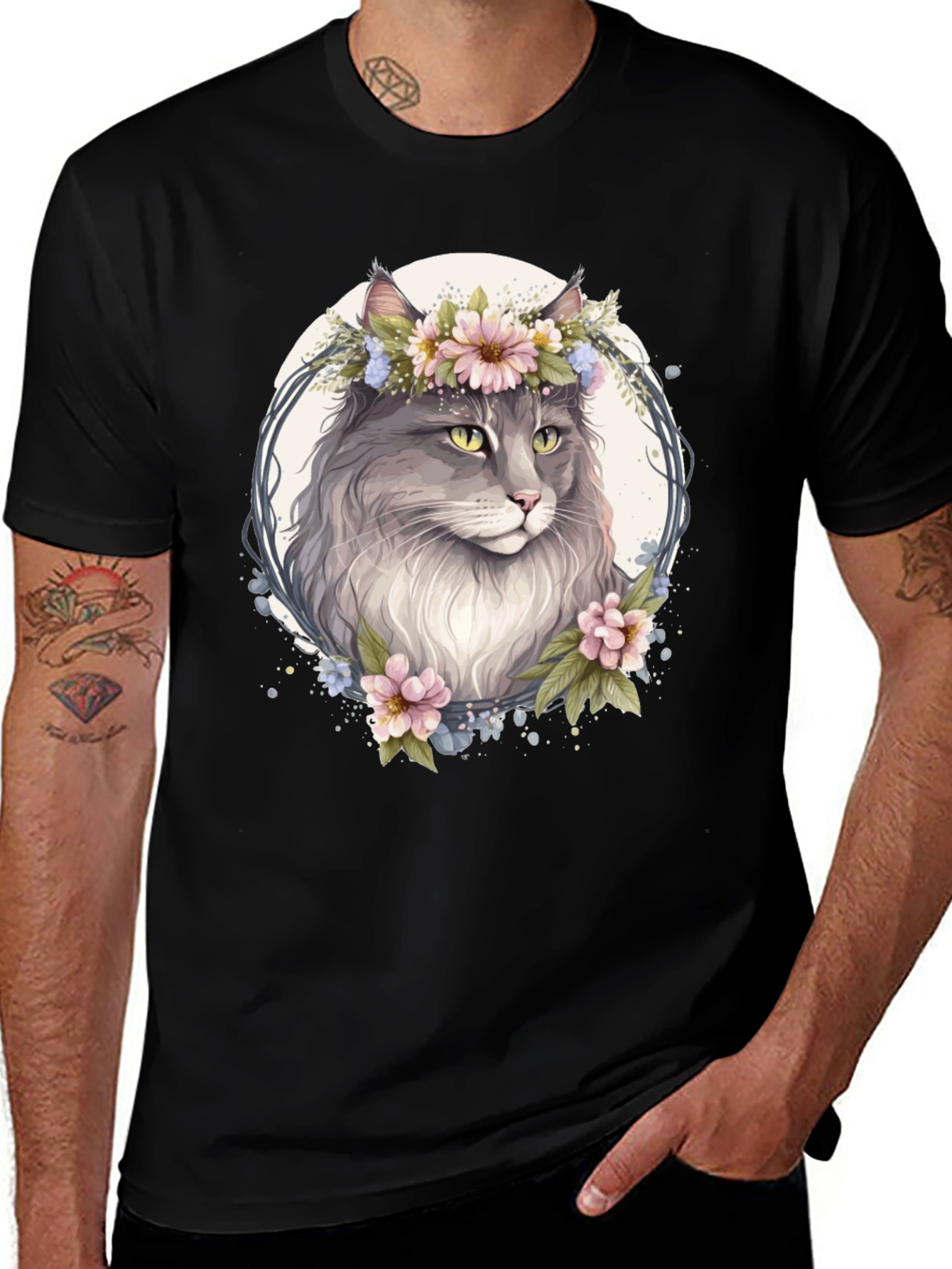 Variant 4 of Floral Cat T-Shirt - Unique Graphic Tee