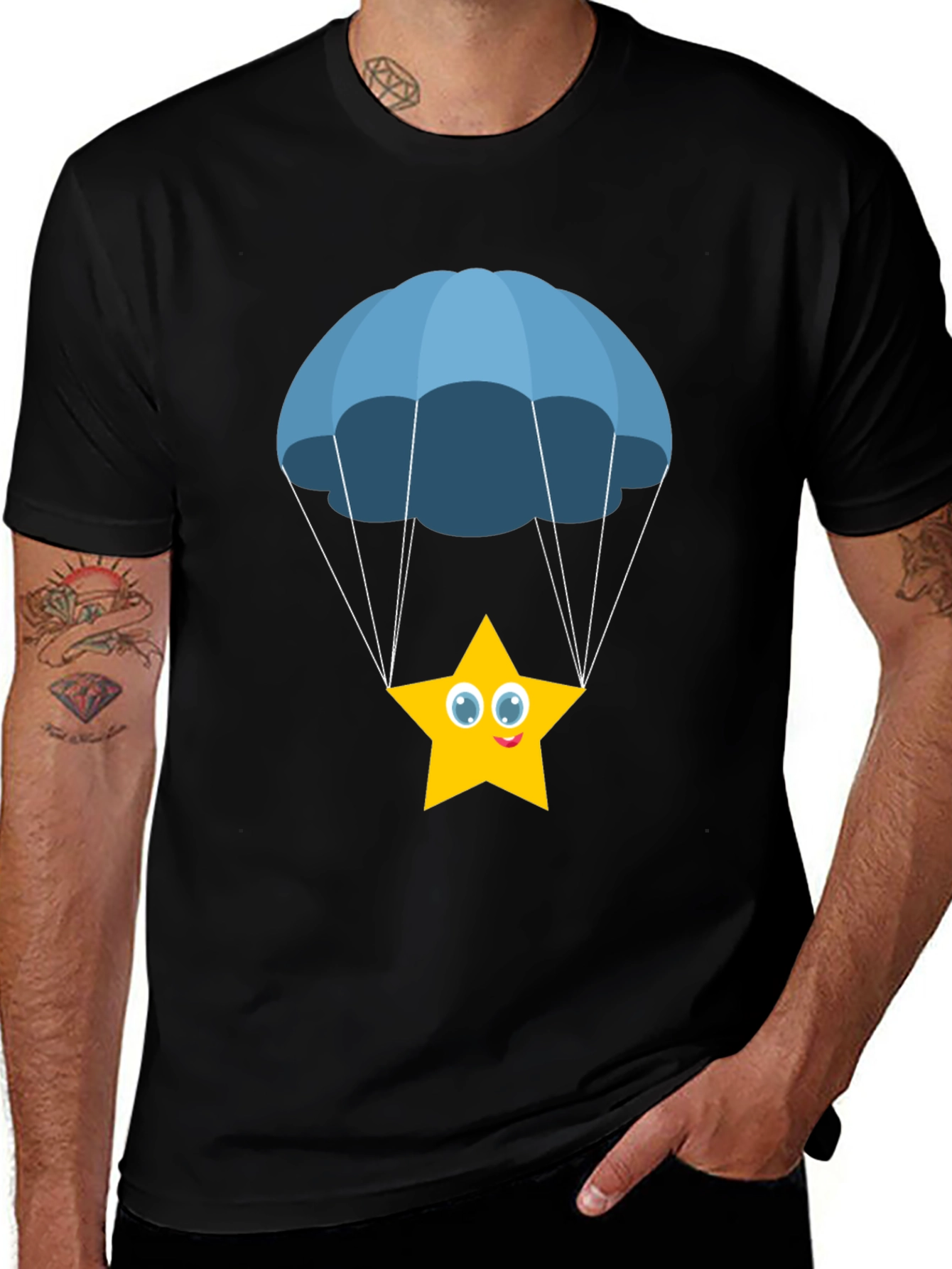 Variant 10 of Cute Star Parachute Graphic Tee - Black Cotton