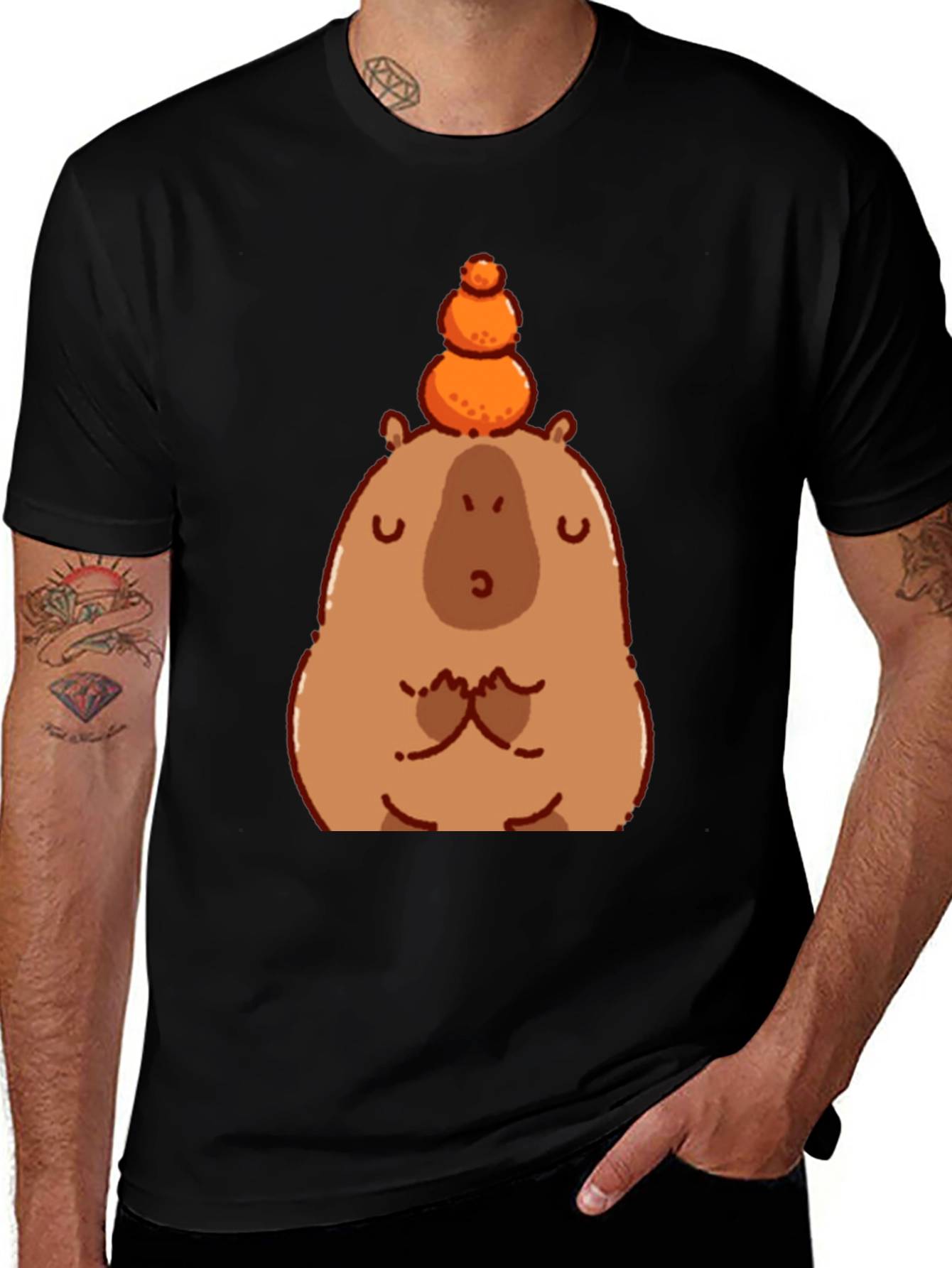 Variant 6 of Cute Capybara Balancing Fruit Graphic Tee