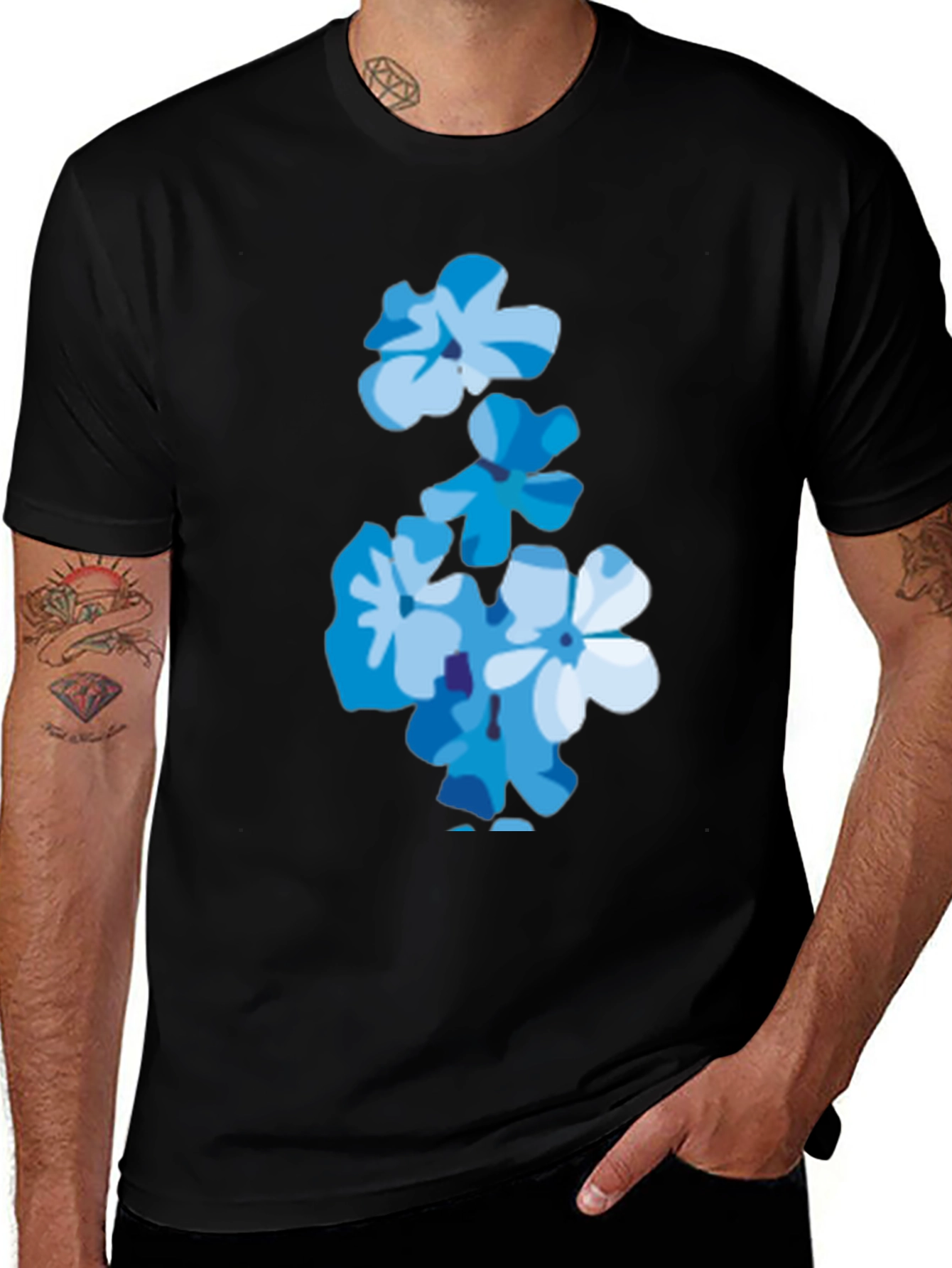 Variant 27 of Floral Print Tee - Trendy Blue Flower T-Shirt