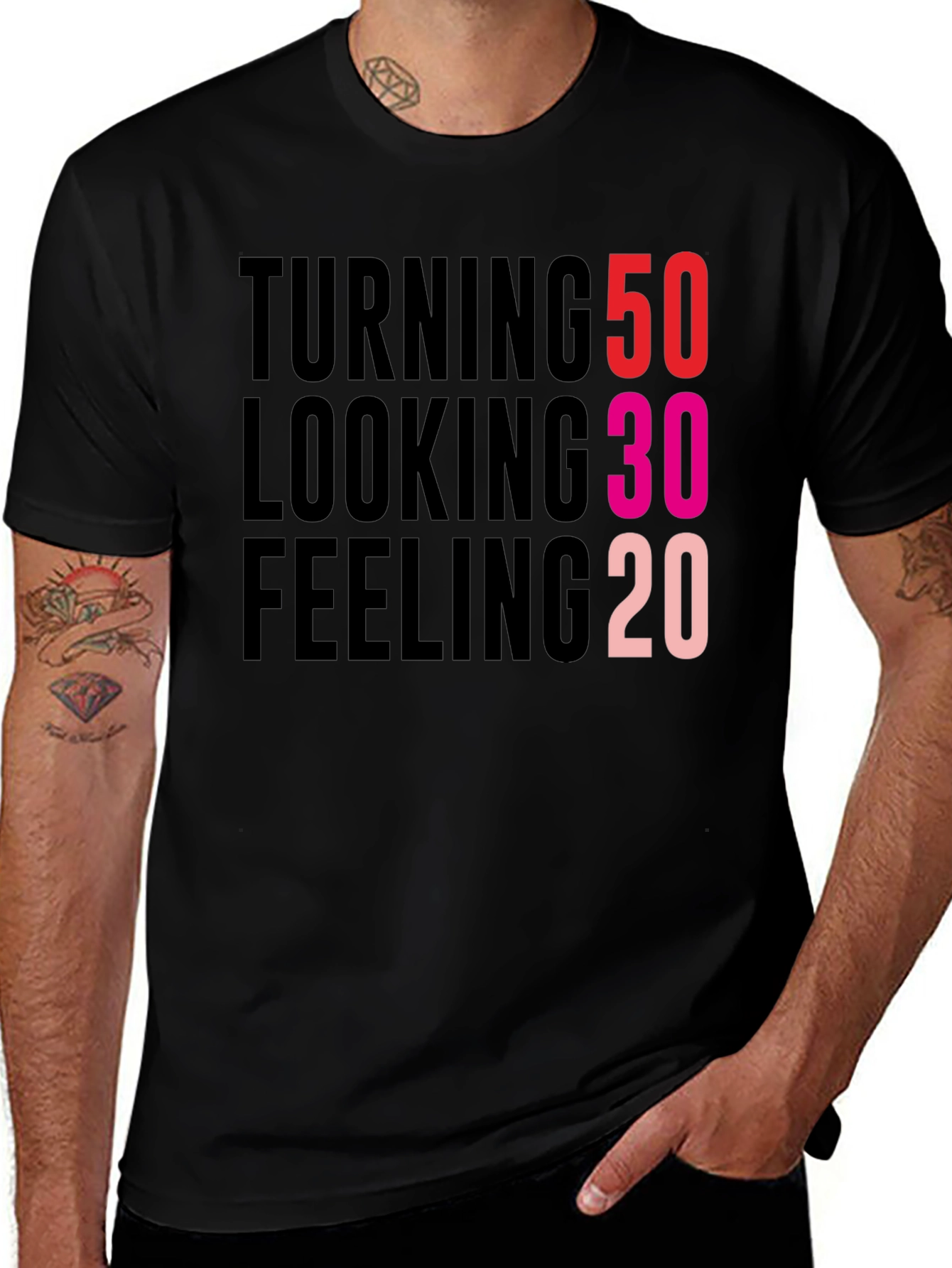 Variant 7 of Turning 50 Looking 30 Feeling 20 Black T-Shirt