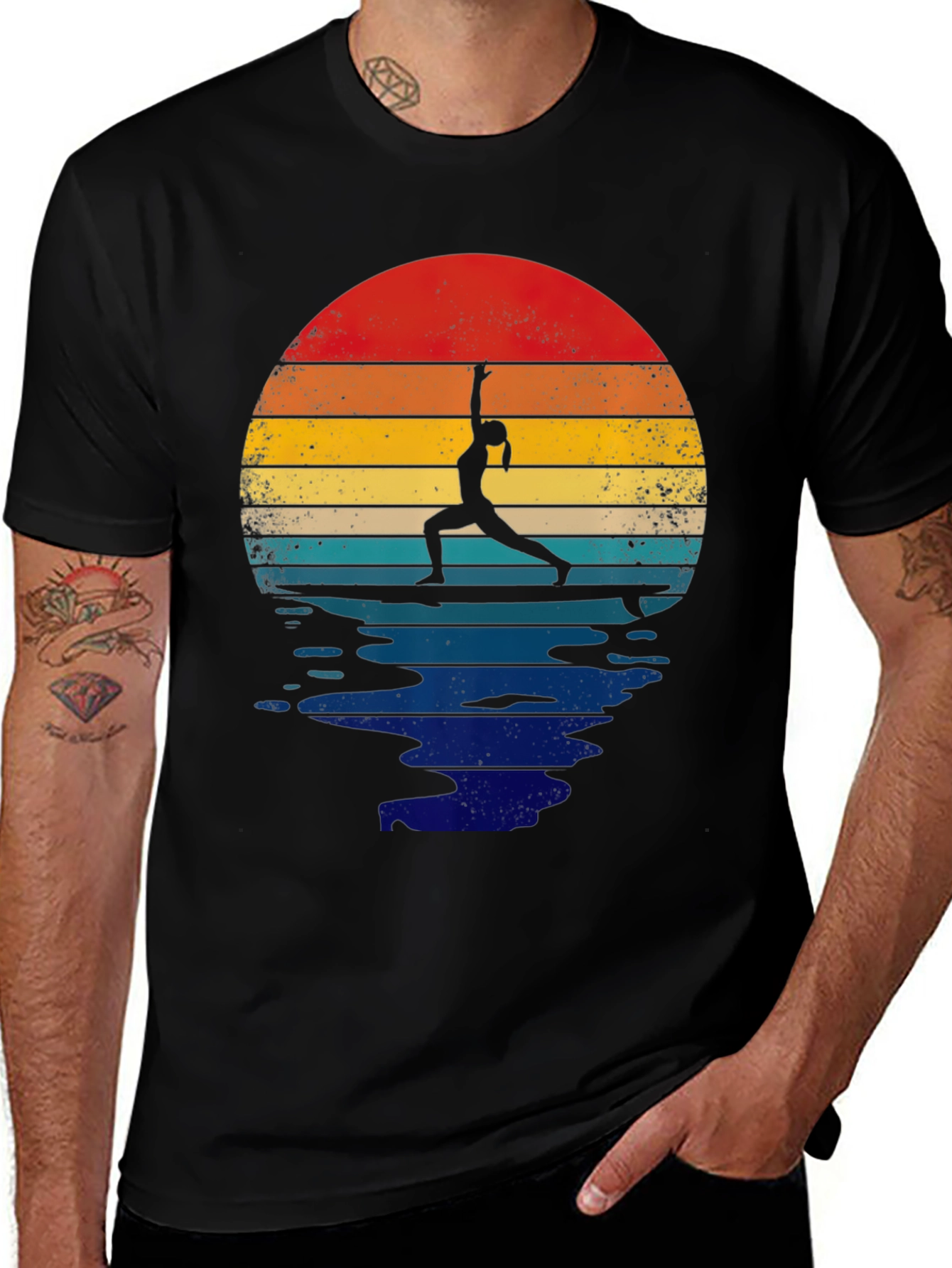Variant 18 of Yoga Sunset Graphic Tee - Men's Black T-Shirt