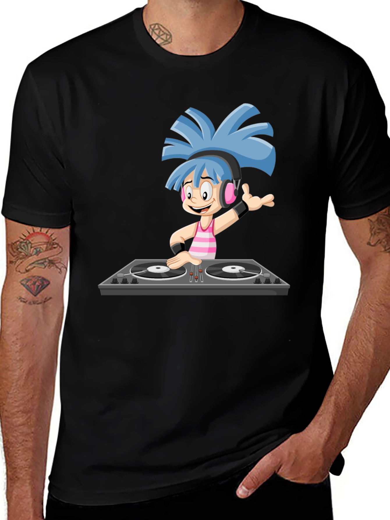 Variant 10 of DJ Cartoon Graphic Black T-Shirt