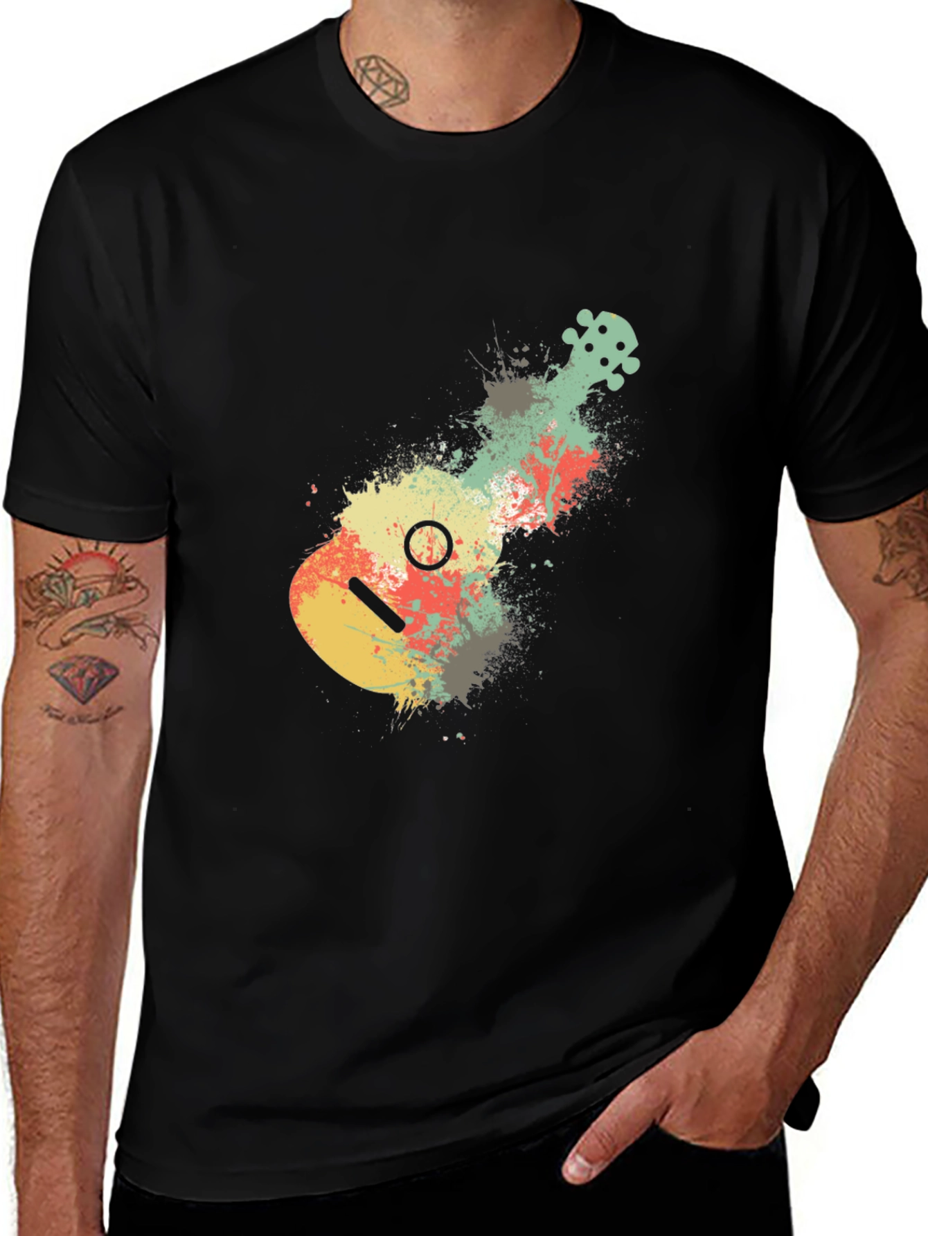 Variant 25 of Ukulele Splash Graphic Tee - Black Cotton Casual