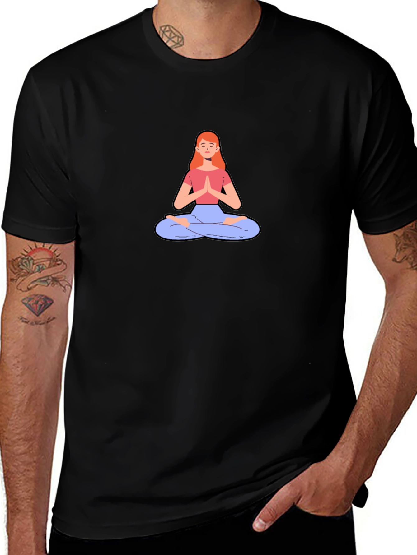Variant 6 of Yoga Meditation Graphic Tee - Black Cotton T-Shirt