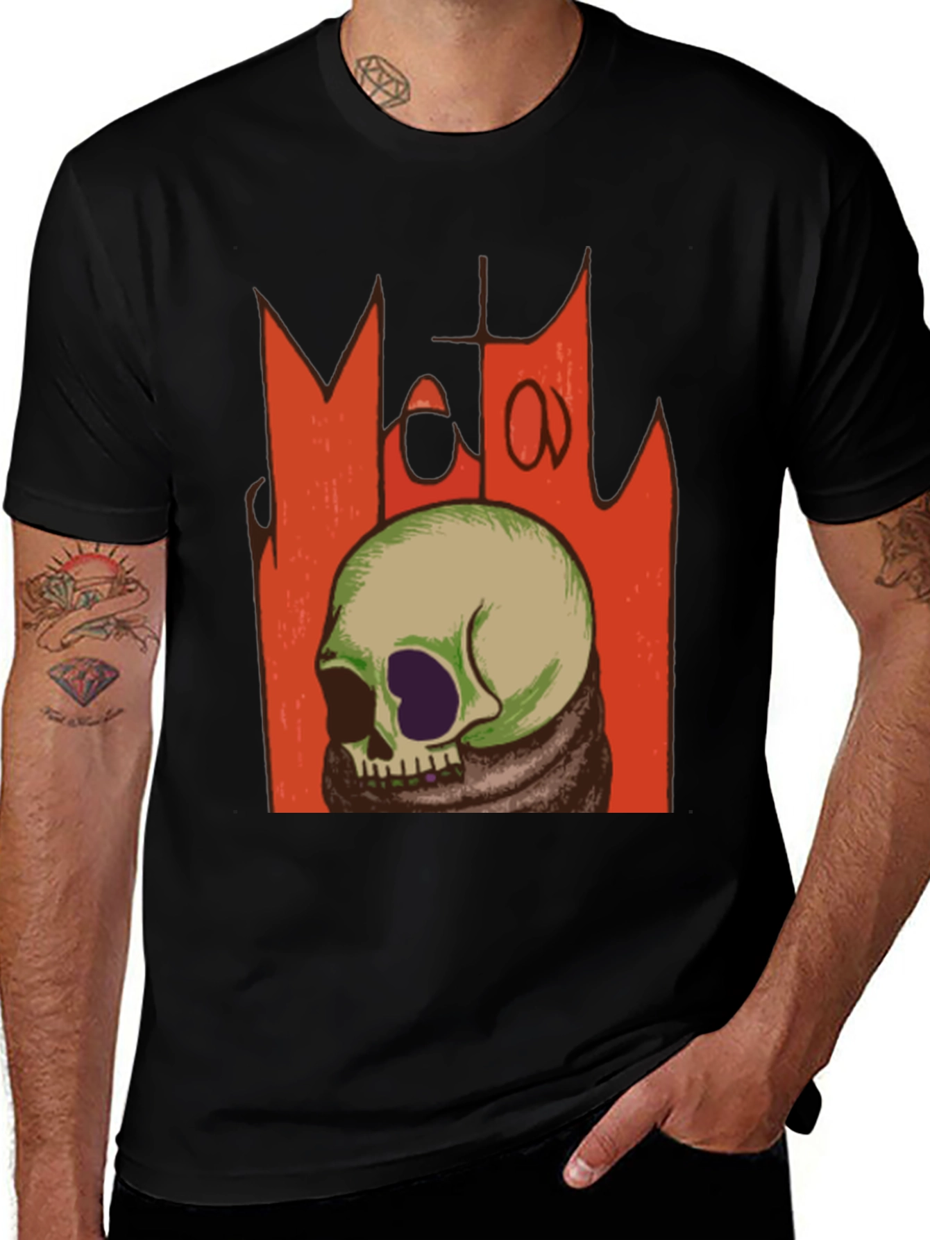 Variant 22 of Skull Graphic Black T-Shirt - Grunge Metal Aesthetic