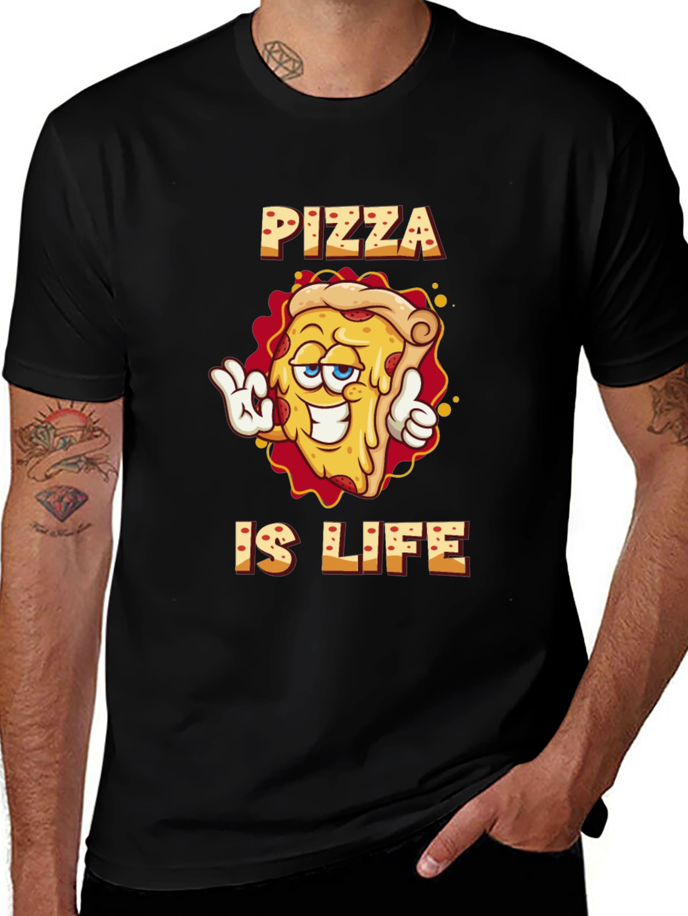 Variant 4 of Pizza is Life Graphic Black T-Shirt