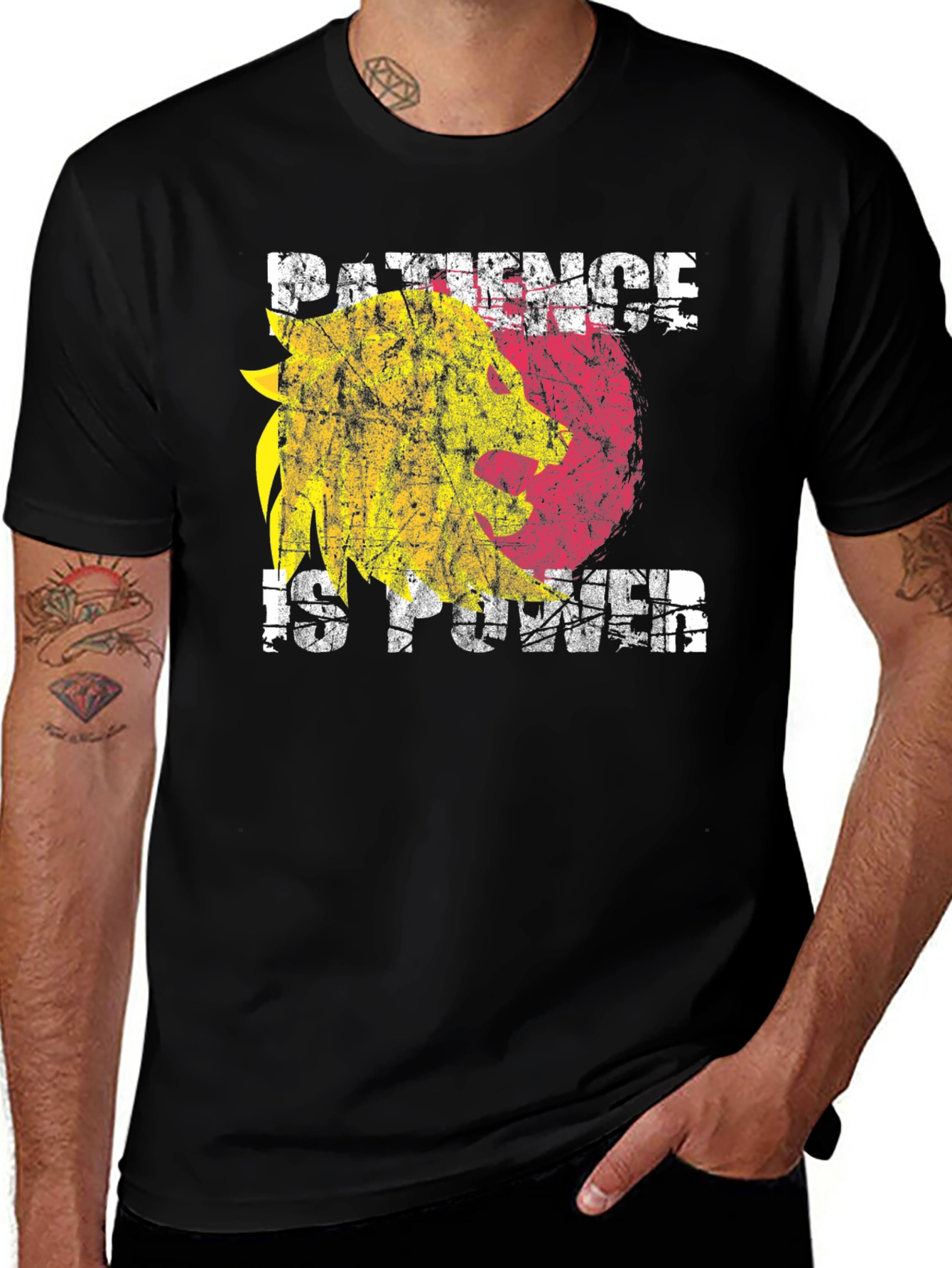 Variant 19 of Patience is Power Graphic Print Black T-Shirt