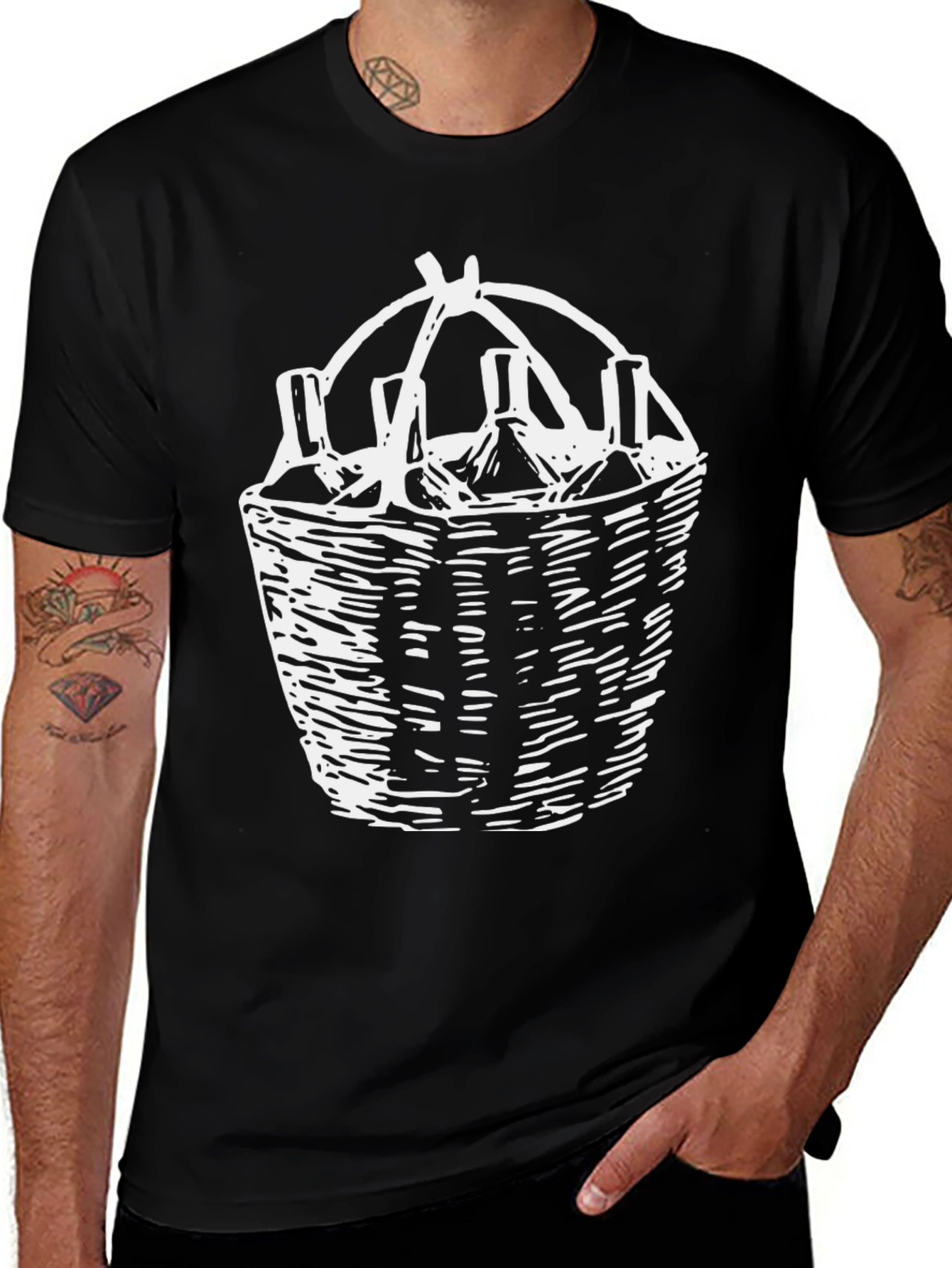 Variant 20 of Wine Basket Graphic Tee - Black Cotton T-Shirt