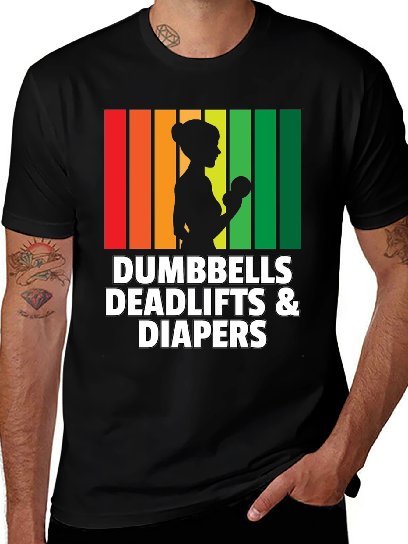Variant 21 of Dumbbells Deadlifts & Diapers Graphic Tee