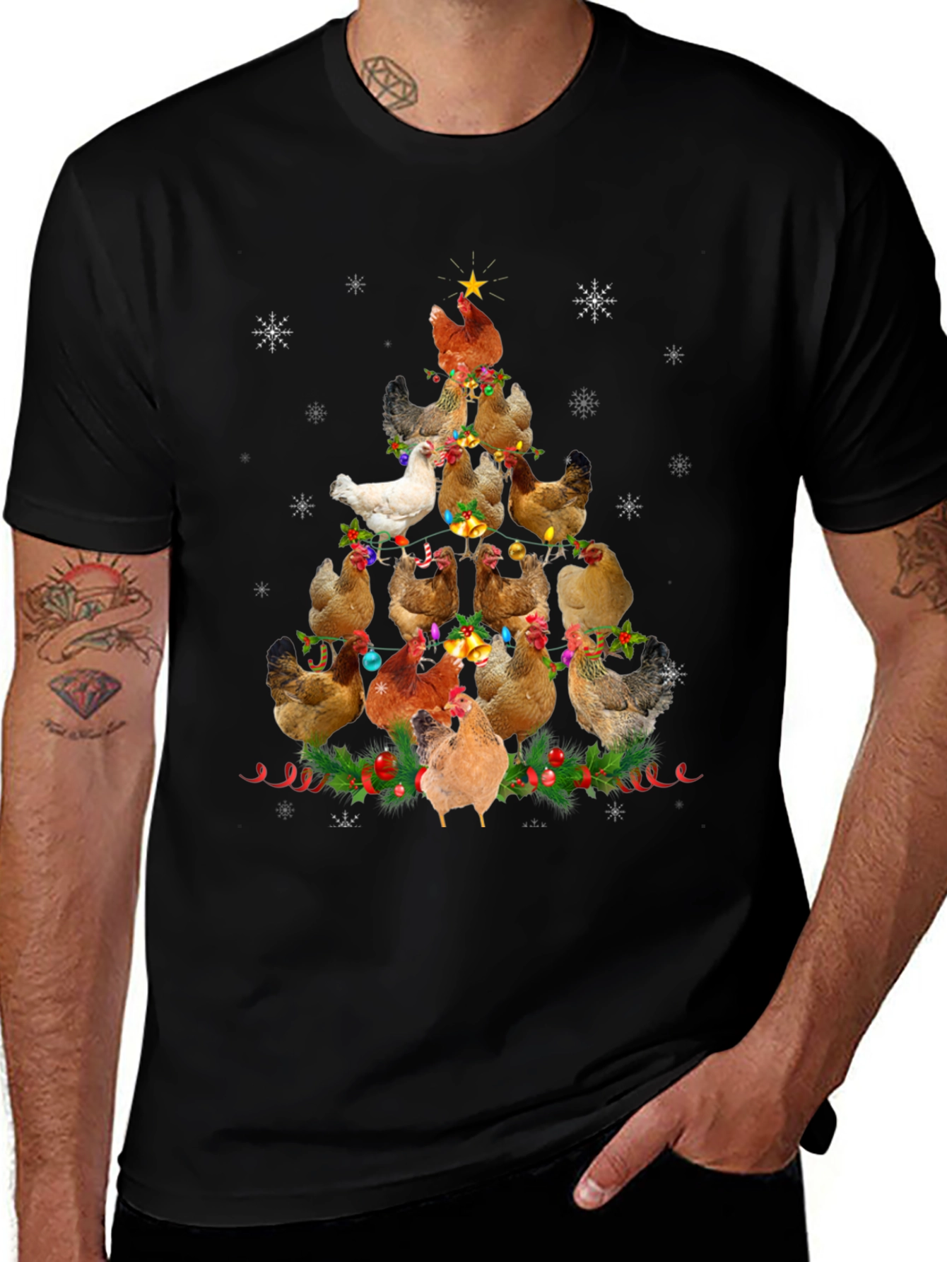 Variant 30 of Chicken Christmas Tree T-Shirt Holiday Tee