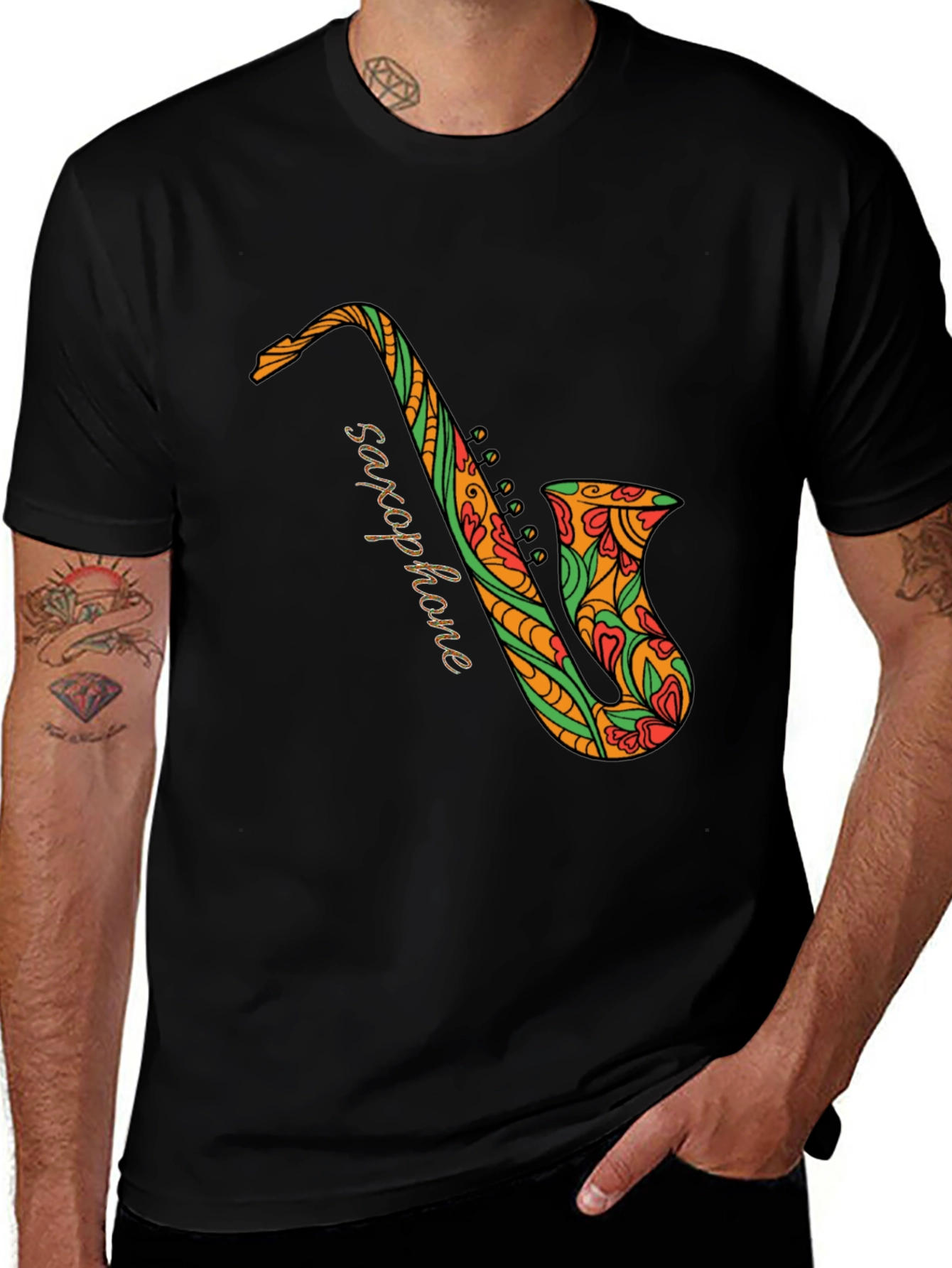 Variant 8 of Black Saxophone Floral Graphic Tee