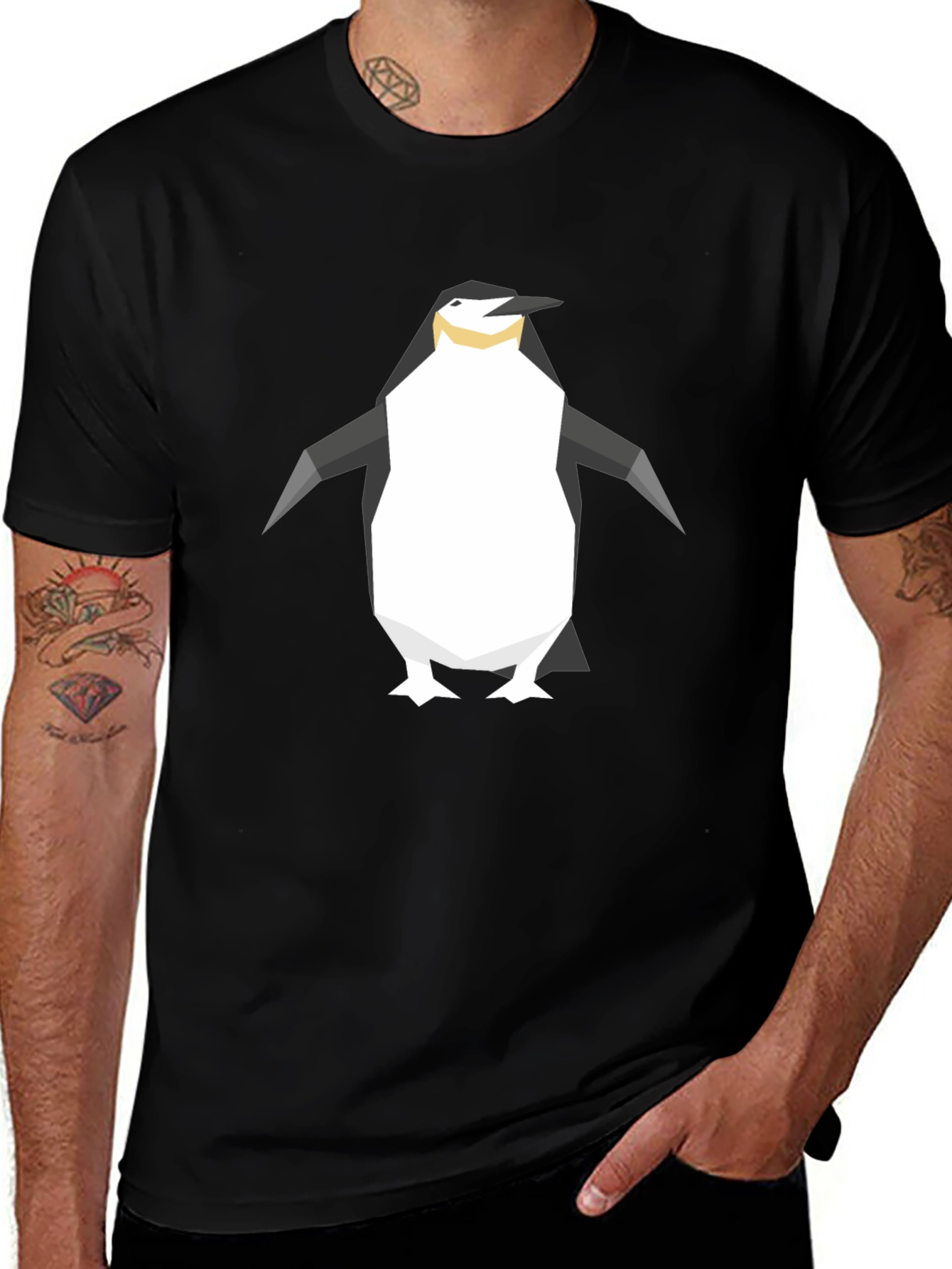 Variant 26 of Geometric Penguin Graphic Tee - Black Cotton T-Shirt
