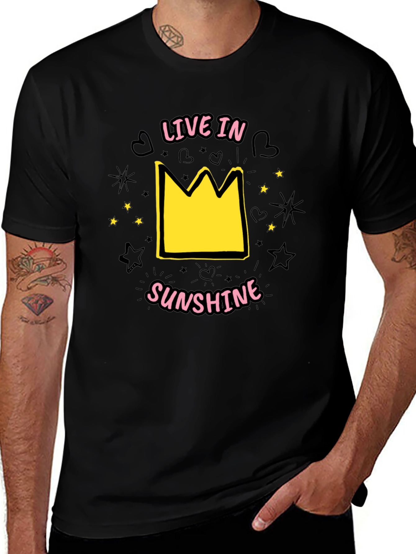 Variant 10 of Live in Sunshine Graphic Tee - Black Cotton T-Shirt