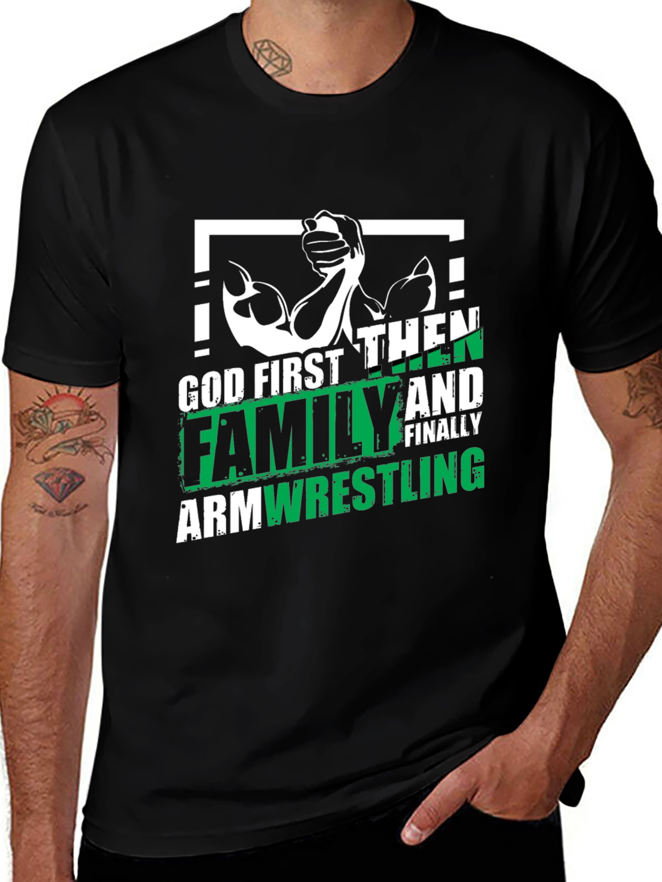 Variant 8 of God First Family Armwrestling Graphic Tee