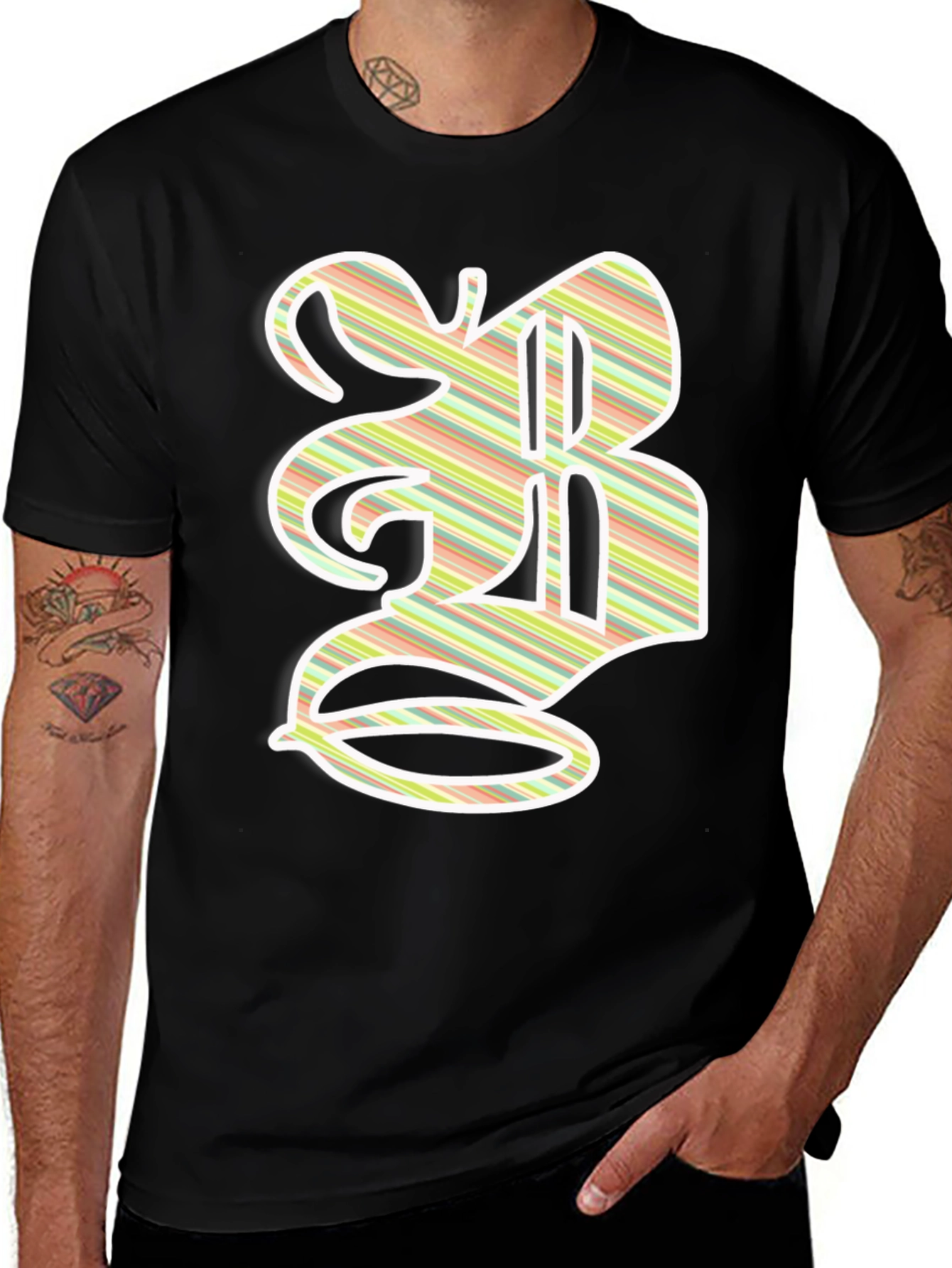Variant 28 of Striped Letter 'B' Graphic Tee - Casual Style
