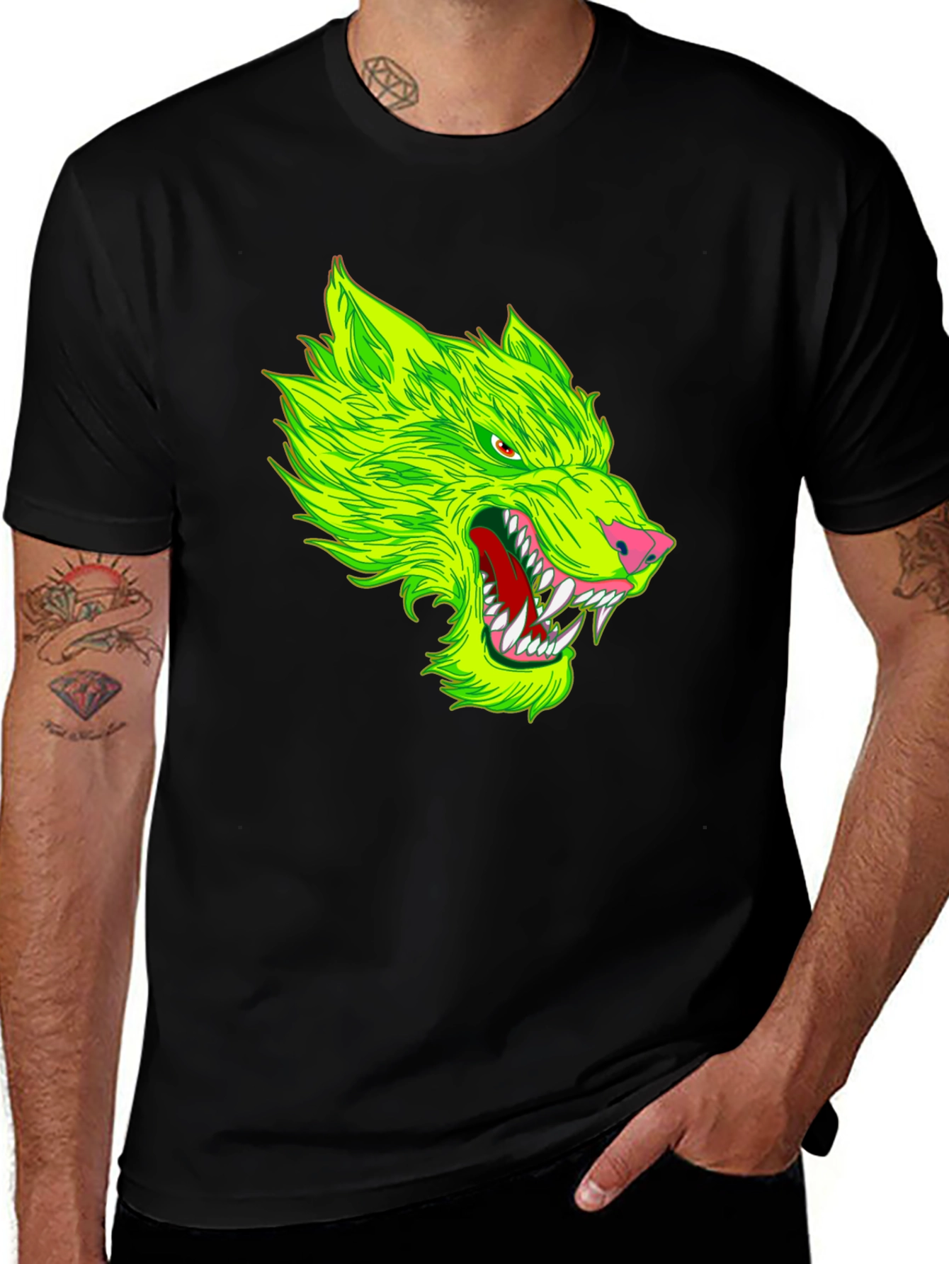 Variant 29 of Neon Green Wolf Graphic T-Shirt - Bold Design