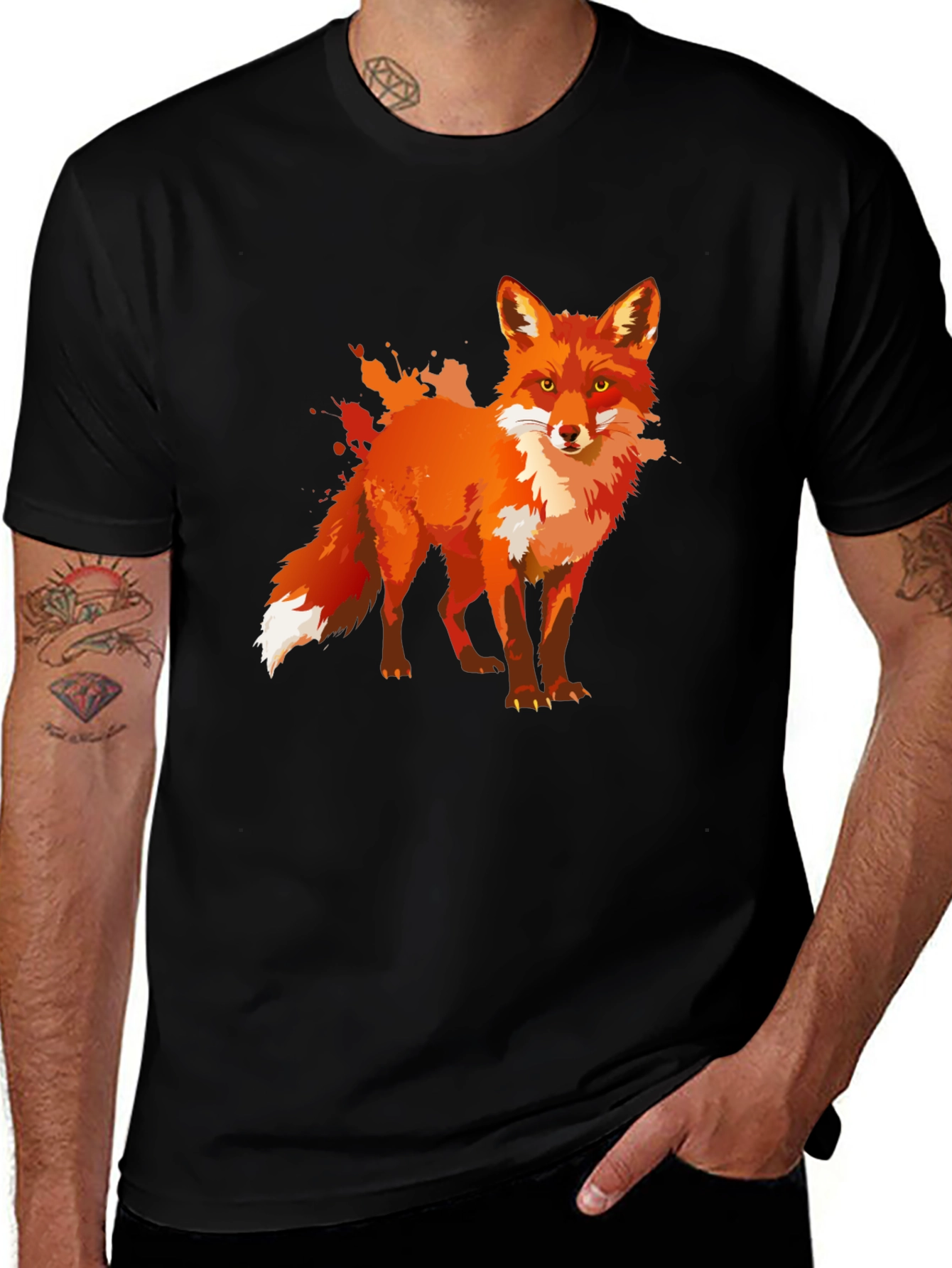 Variant 9 of Stylish Fox Graphic Print Black T-Shirt