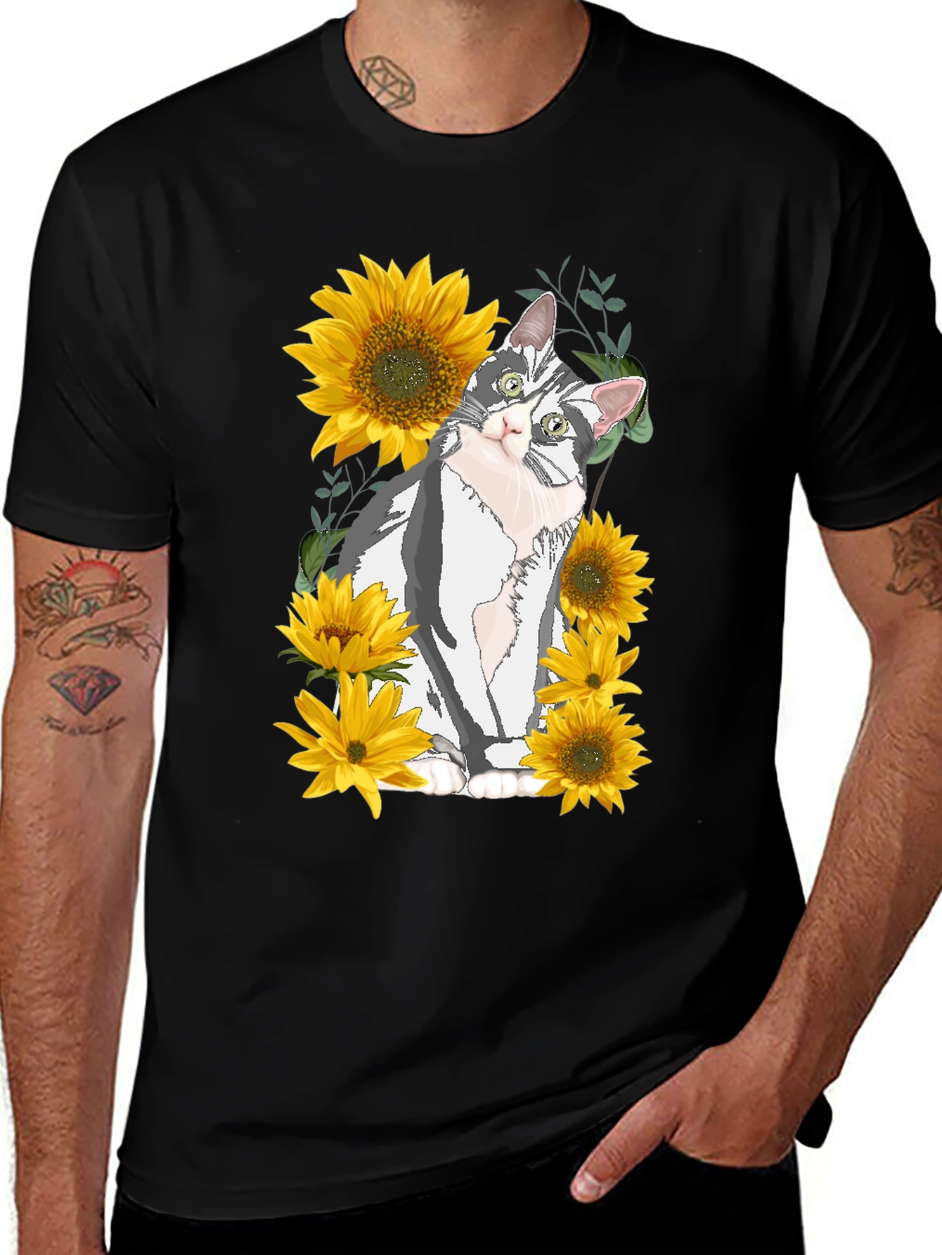 Variant 8 of Cat & Sunflower Graphic Print T-Shirt
