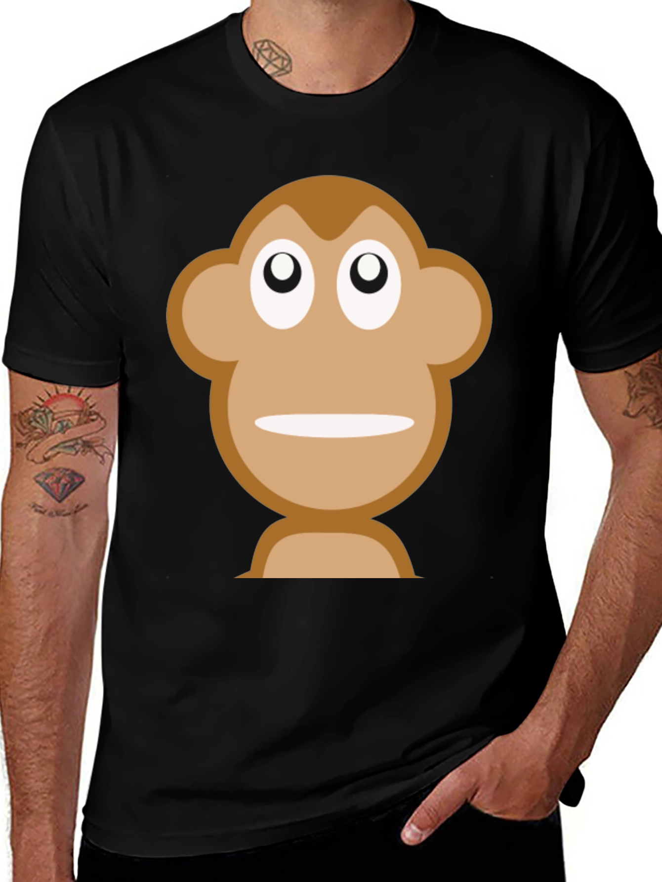 Variant 21 of Funny Monkey Face Graphic Black T-Shirt