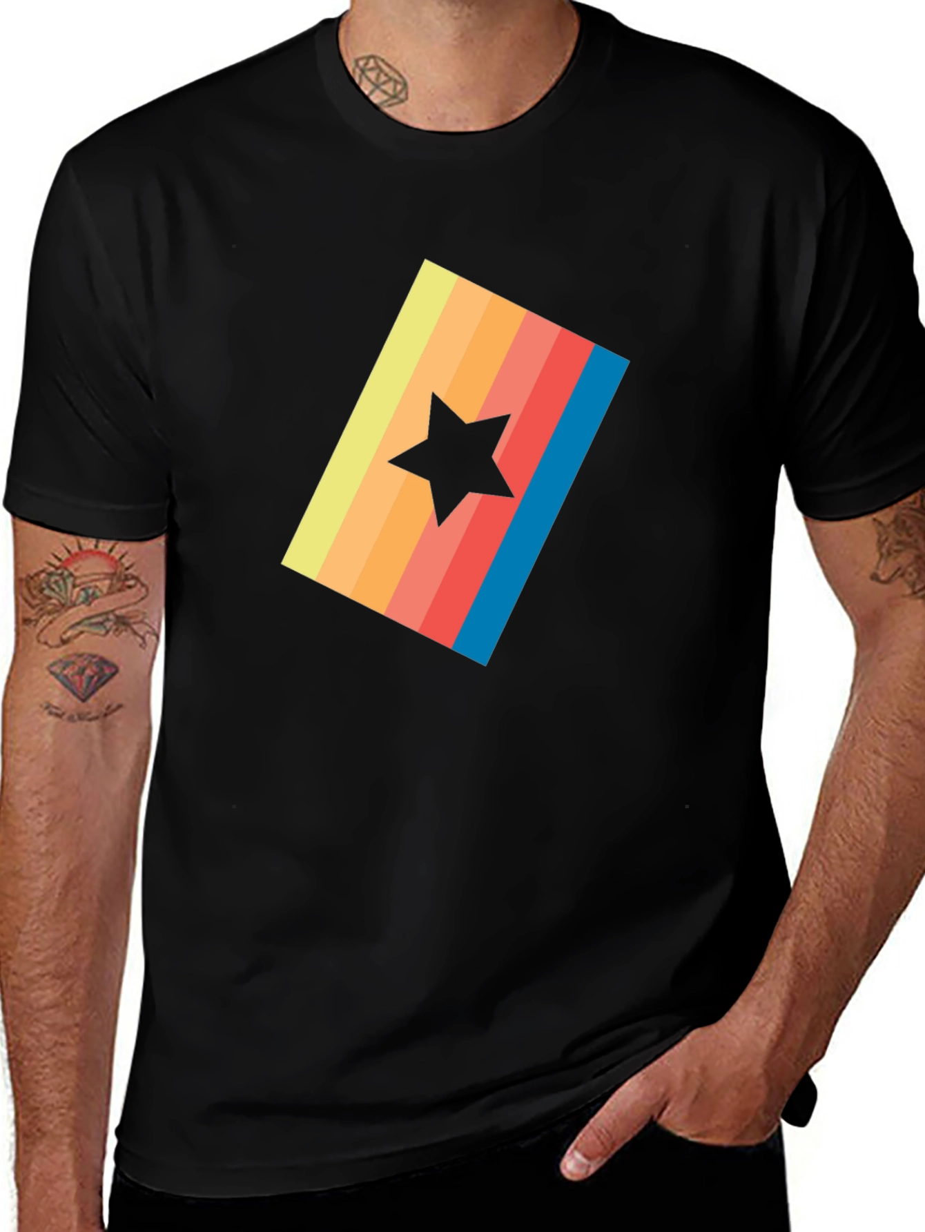 Variant 11 of Retro Star Graphic Tee - Black Casual T-Shirt