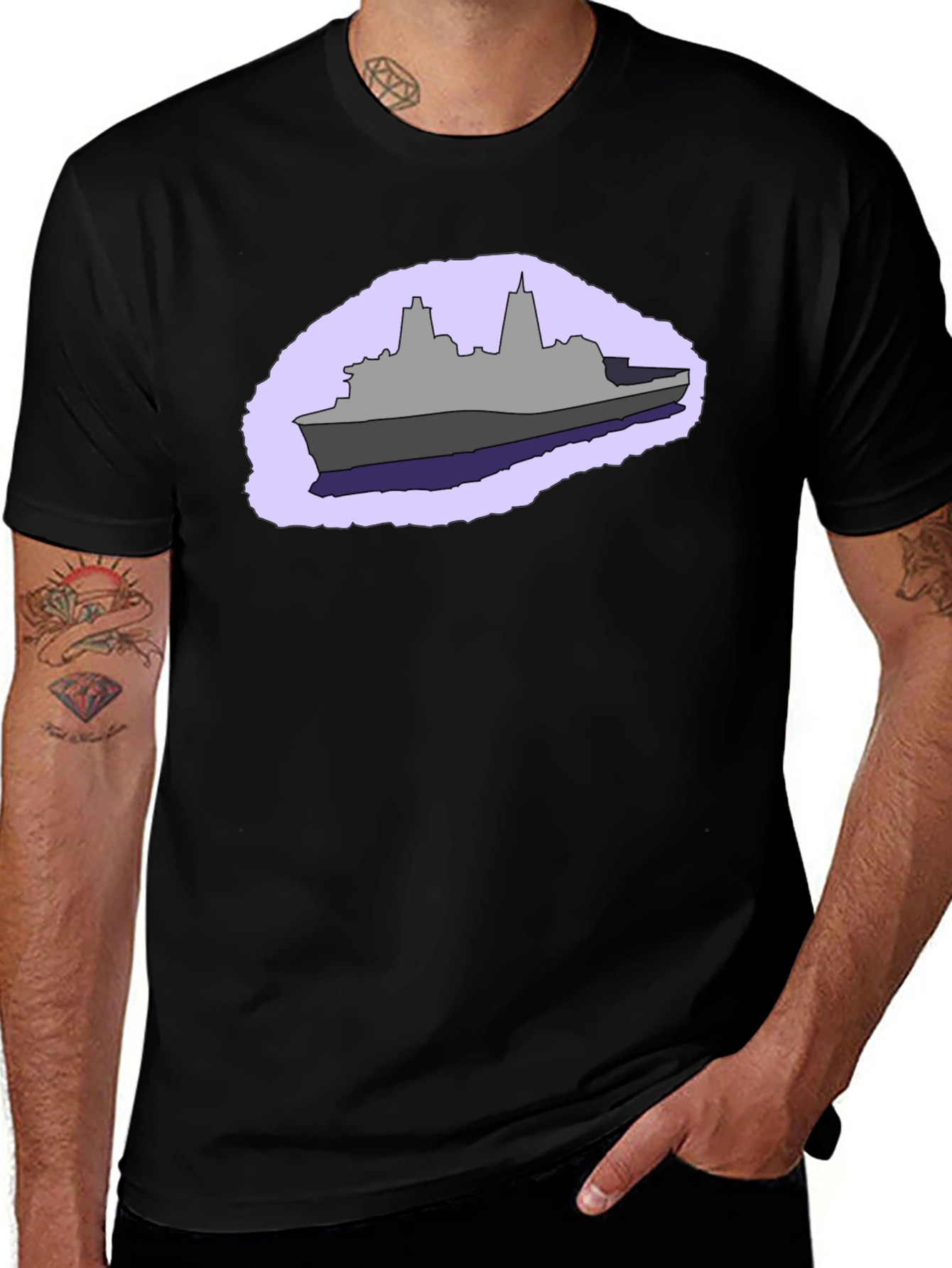 Variant 3 of Naval Ship Graphic Tee - Black Cotton T-Shirt