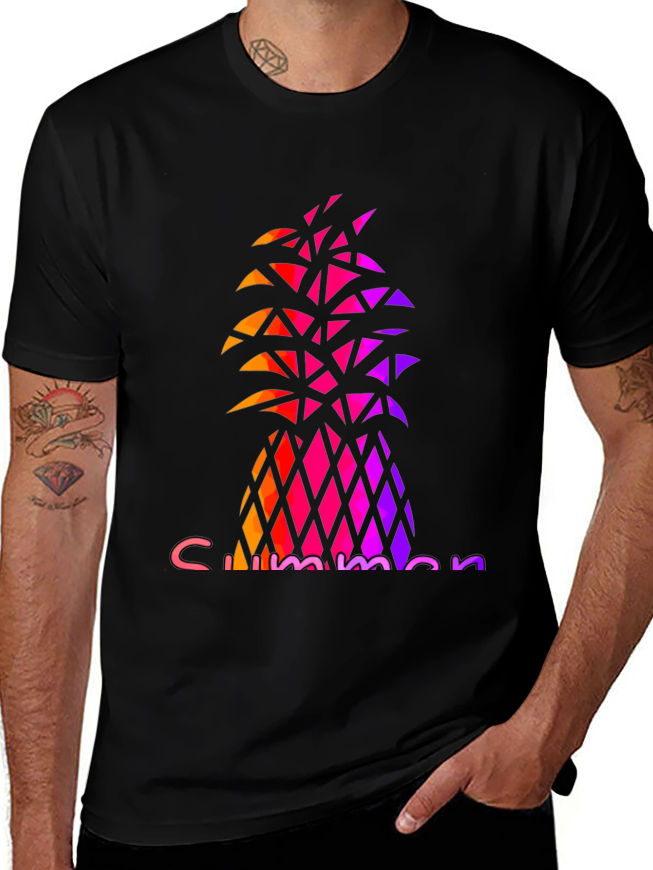 Variant 23 of Summer Pineapple Graphic Tee - Stylish Black T-Shirt