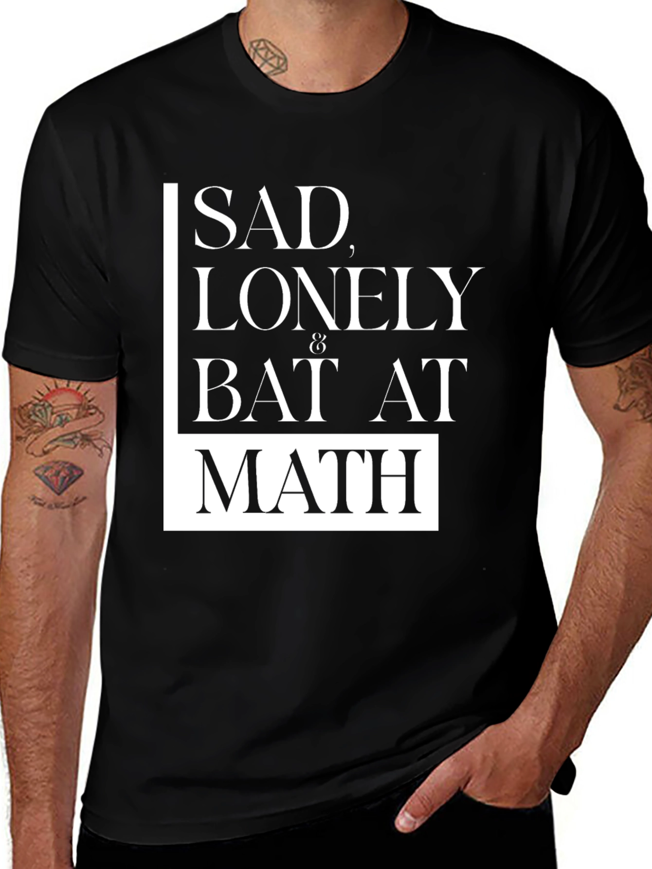 Variant 28 of Sad, Lonely, & Bad at Math Black Graphic Tee