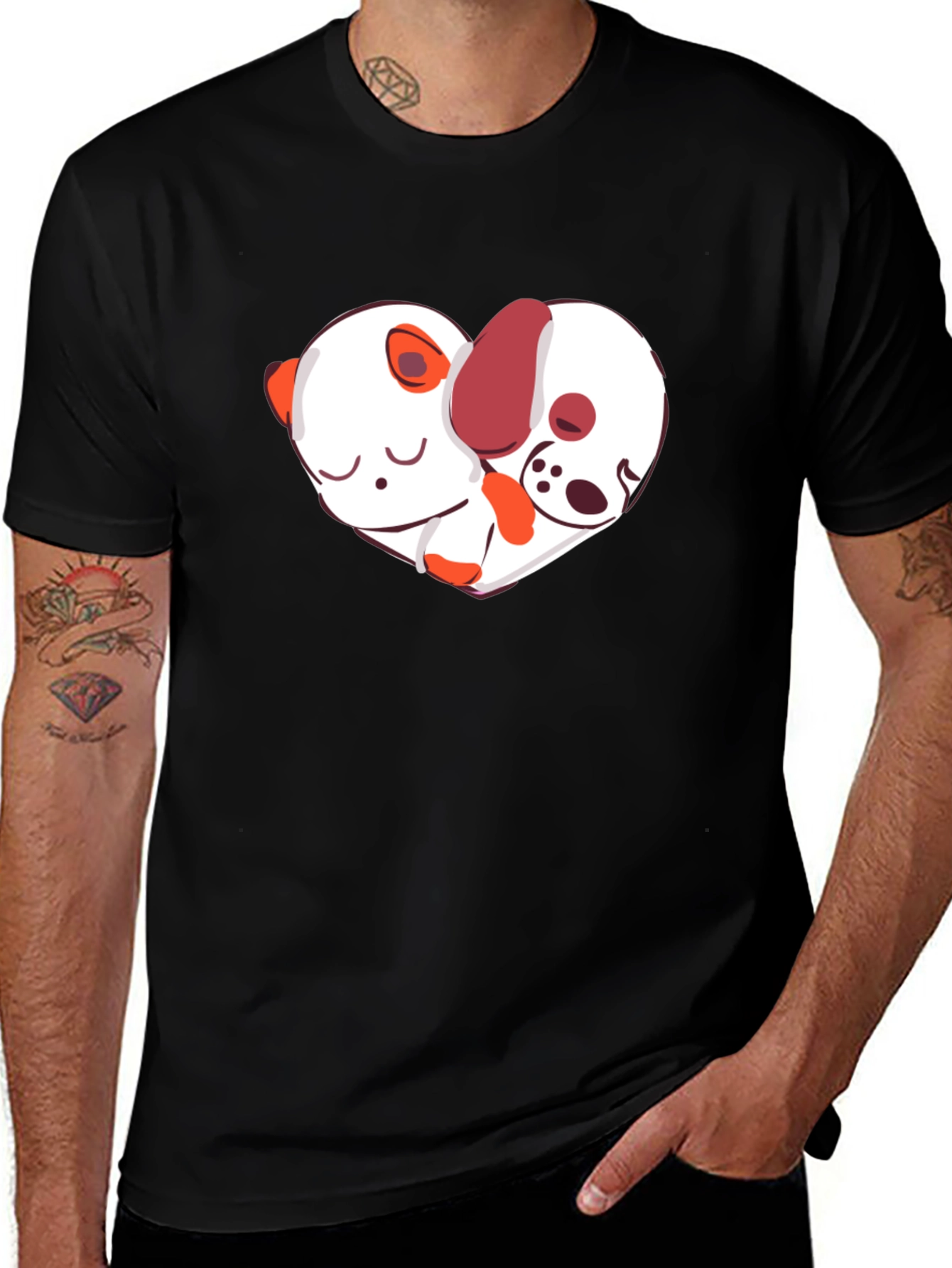Variant 14 of Cute Dog & Panda Heart T-Shirt - Unisex