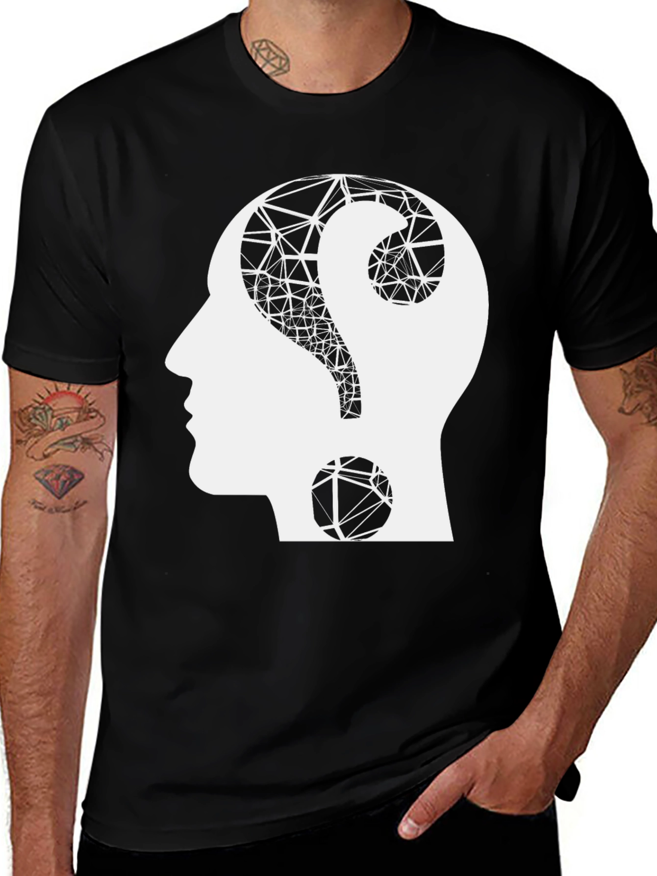 Variant 7 of Thinking Tee - Human Head Question Mark Design