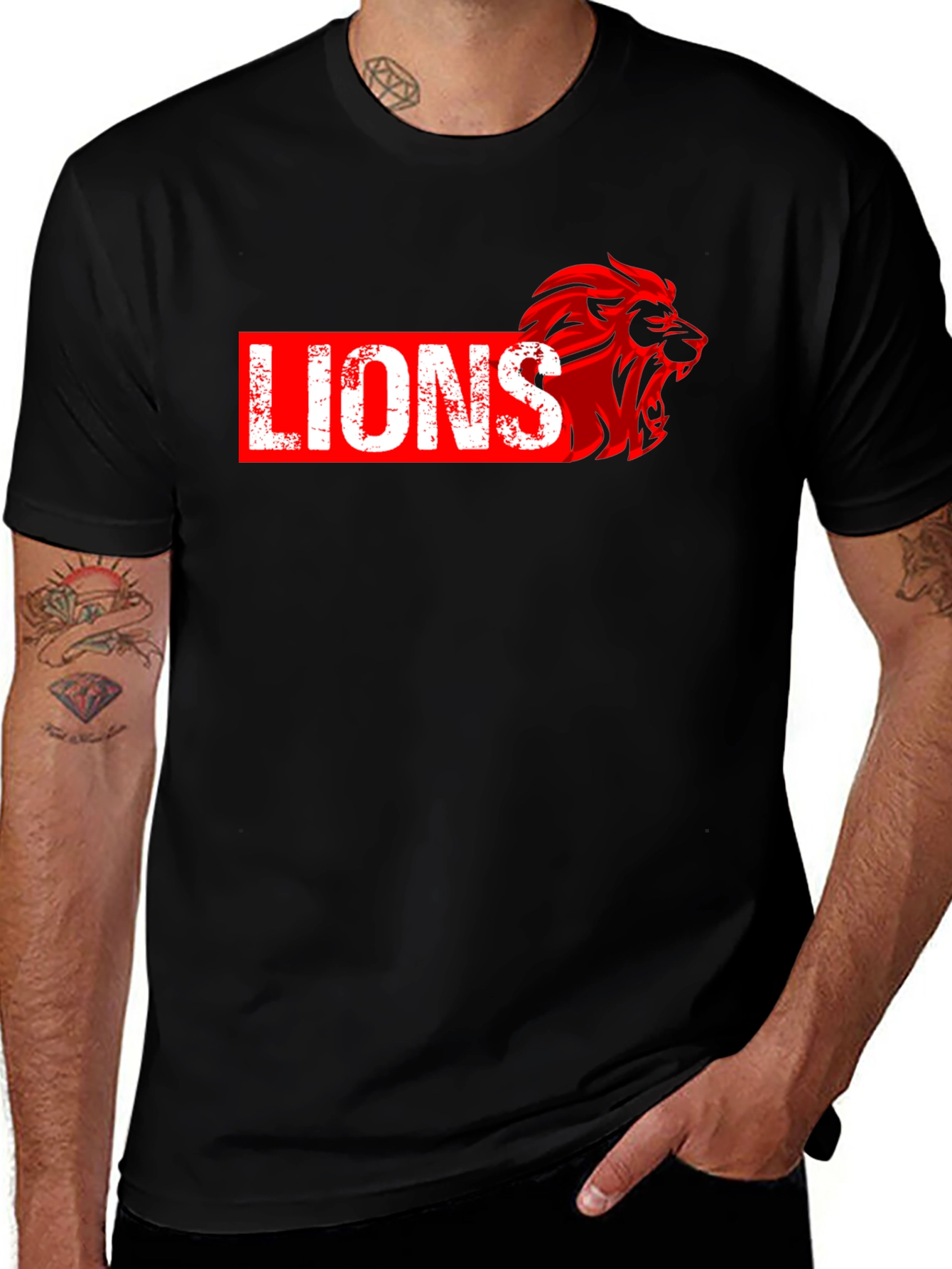 Lions Graphic Print Black T-Shirt