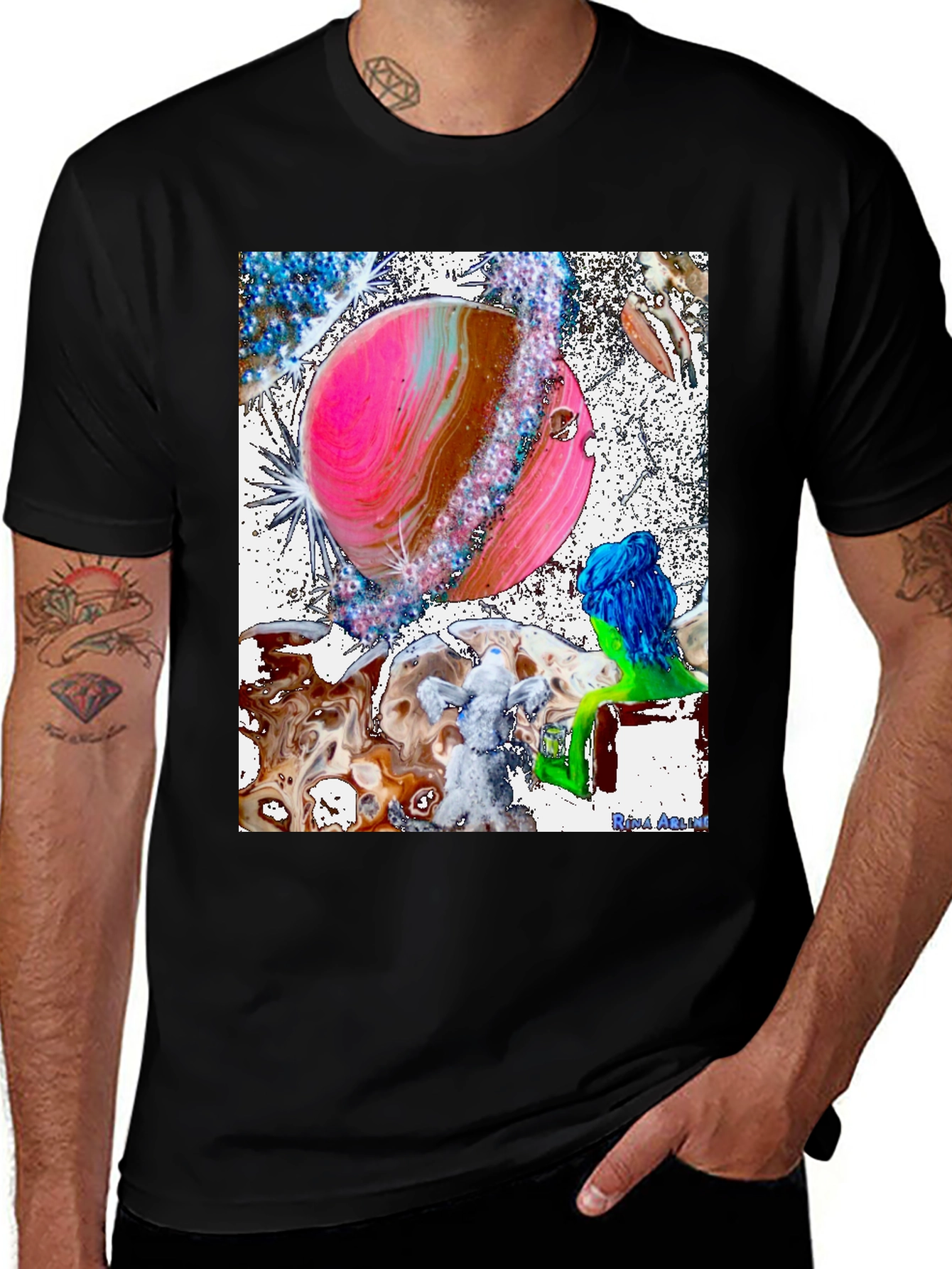 Variant 5 of Astral Planet Graphic Tee - Black Cotton Comfort