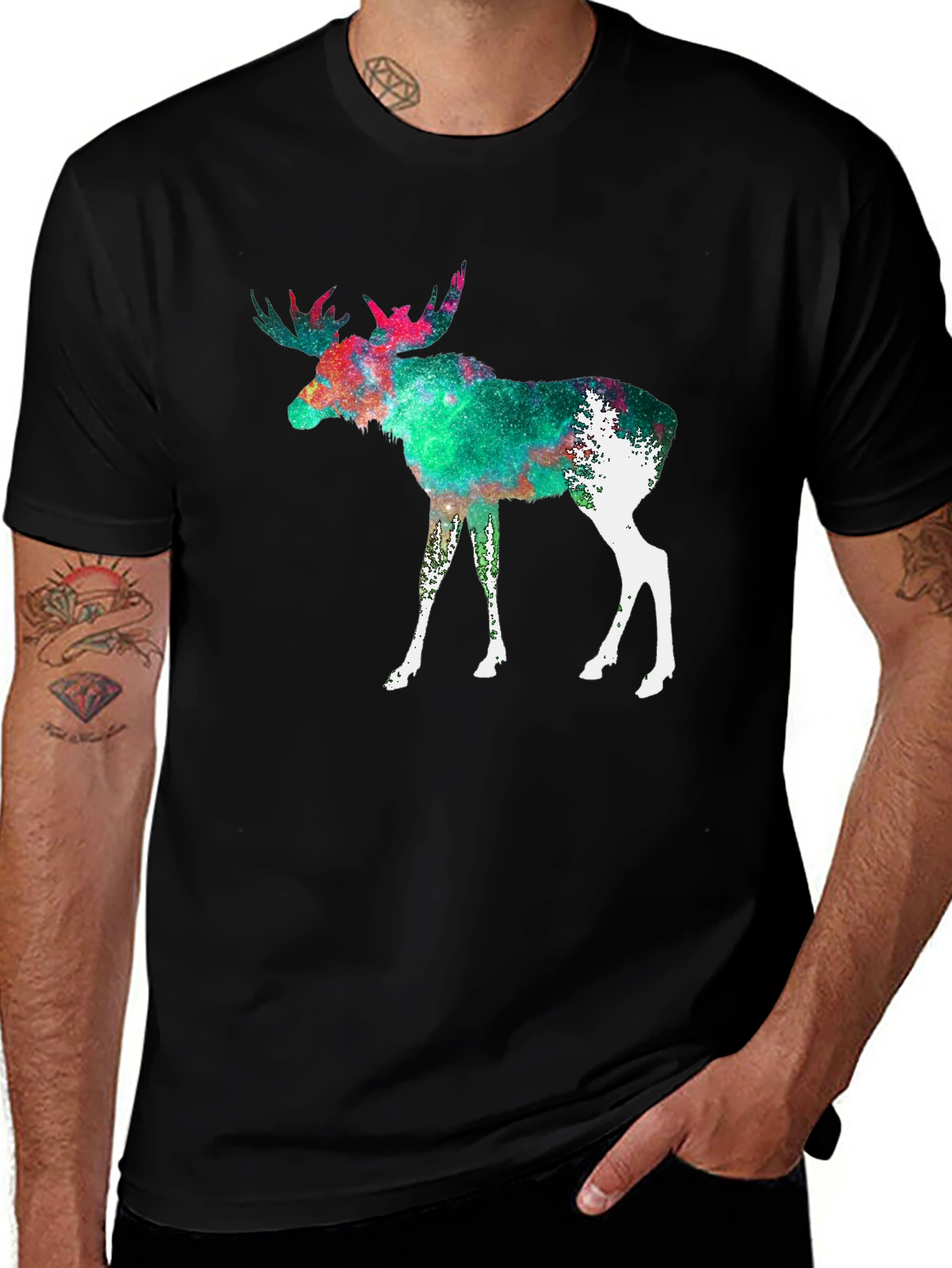Variant 5 of Moose Galaxy Print Black T-Shirt