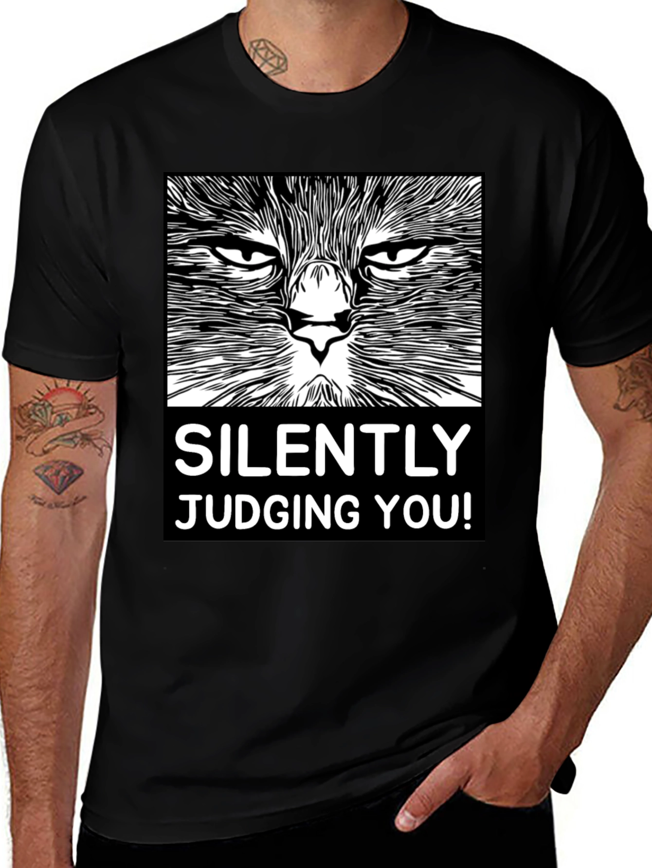 Variant 24 of Silently Judging You Cat Graphic Tee - Black