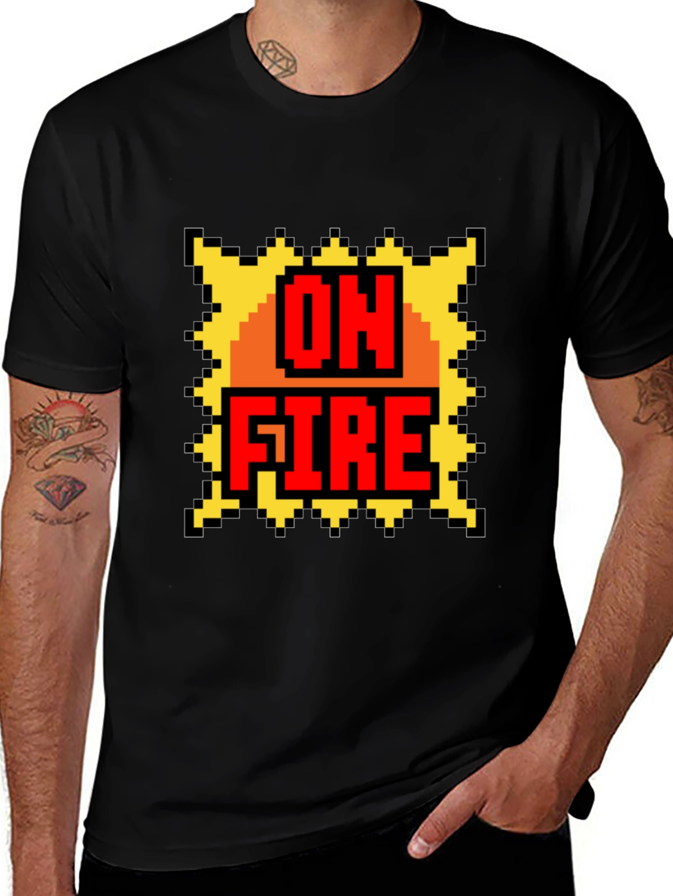 Variant 17 of On Fire Graphic Tee - Pixel Art Style