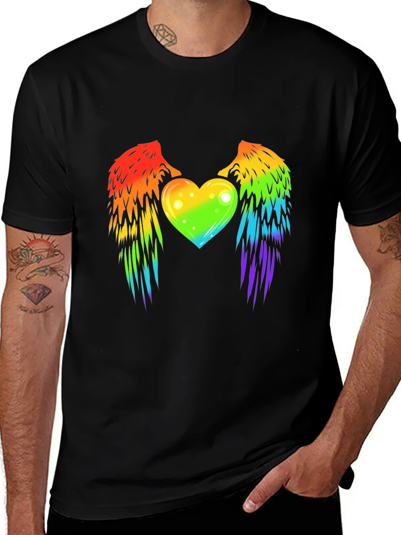 Variant 28 of Rainbow Heart Wings Graphic T-Shirt Pride