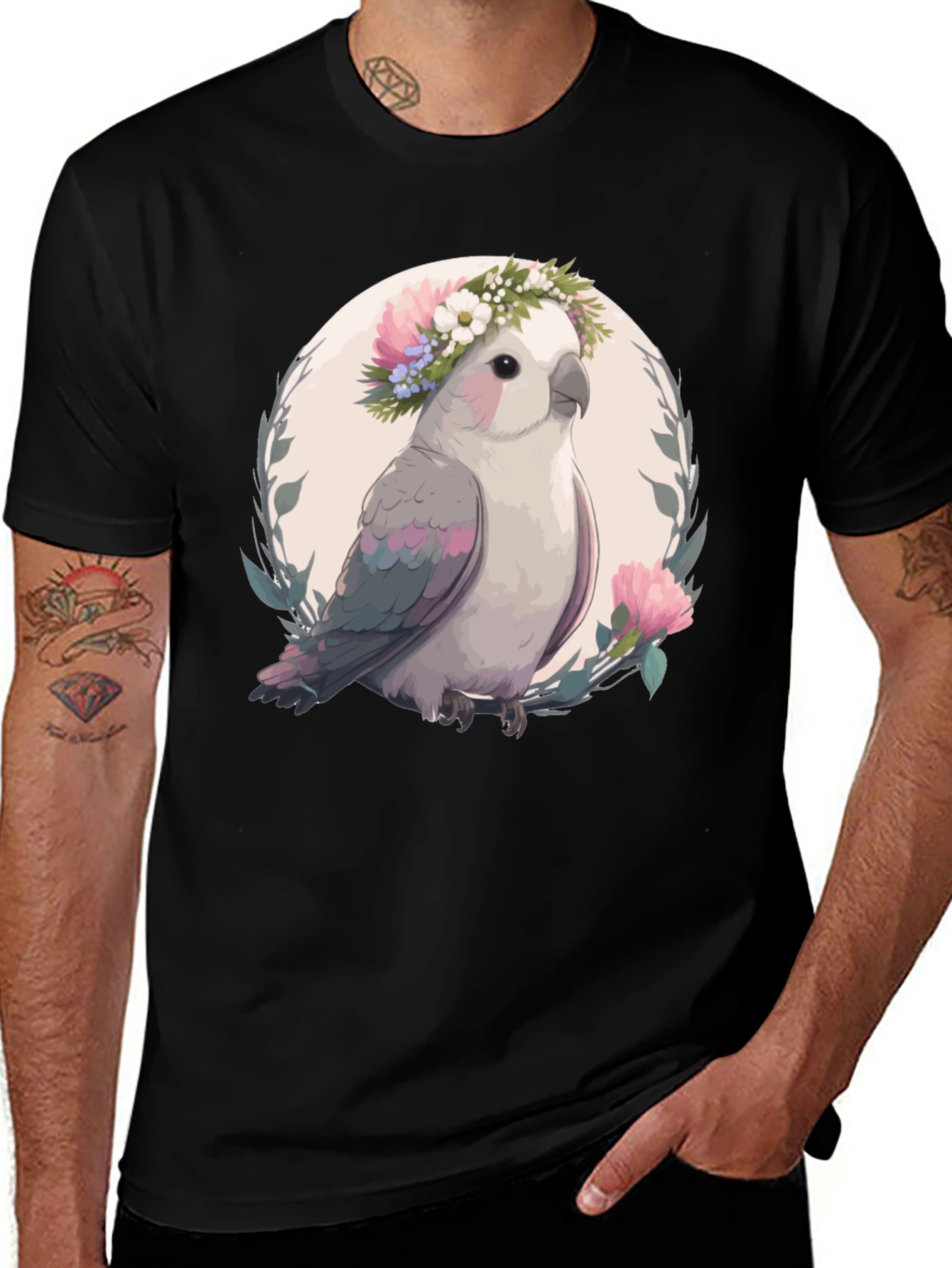 Variant 12 of Cockatiel Floral Crown T-Shirt - Unisex