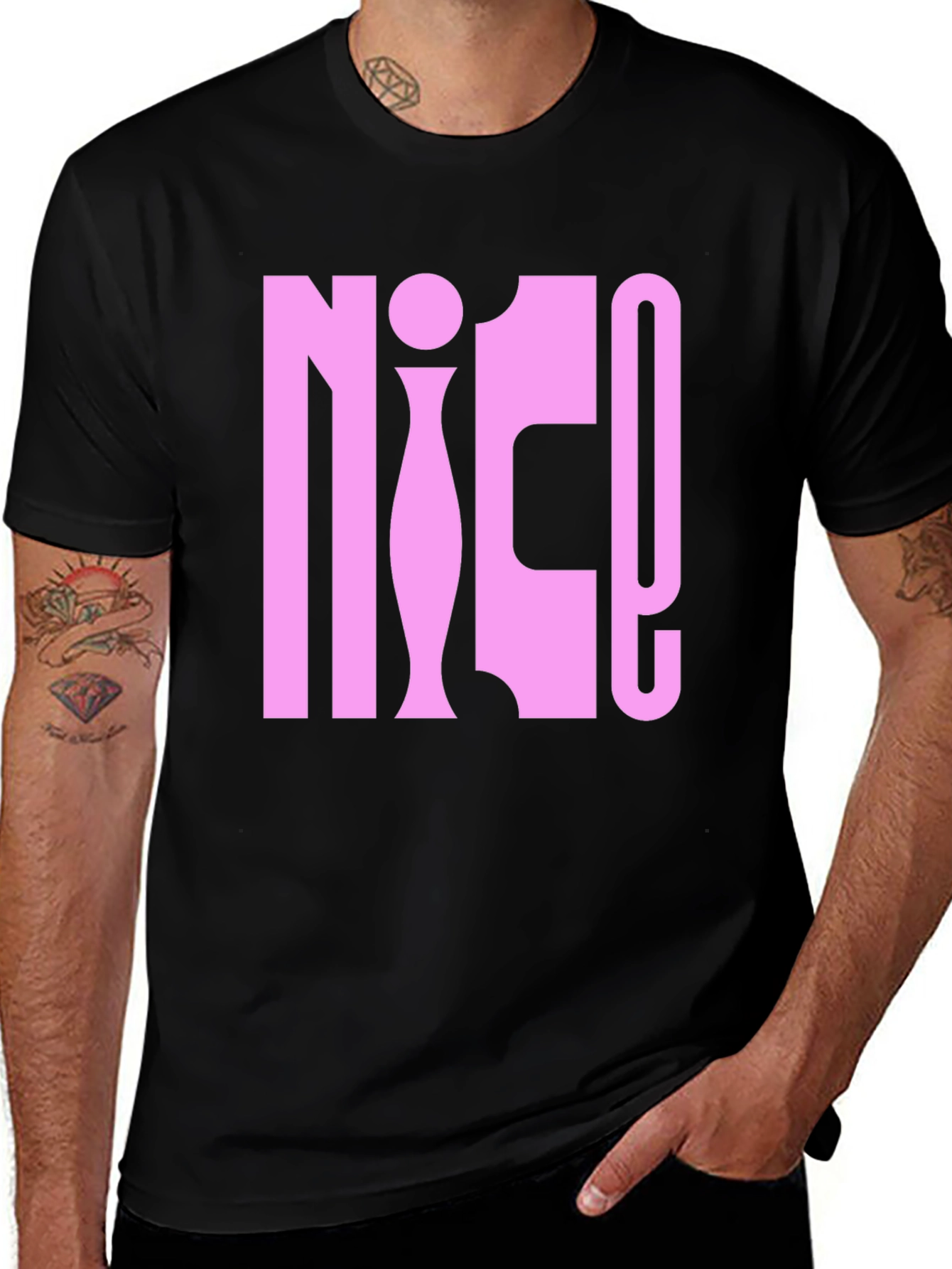 Variant 17 of NICE! Pink Graphic Print Black T-Shirt