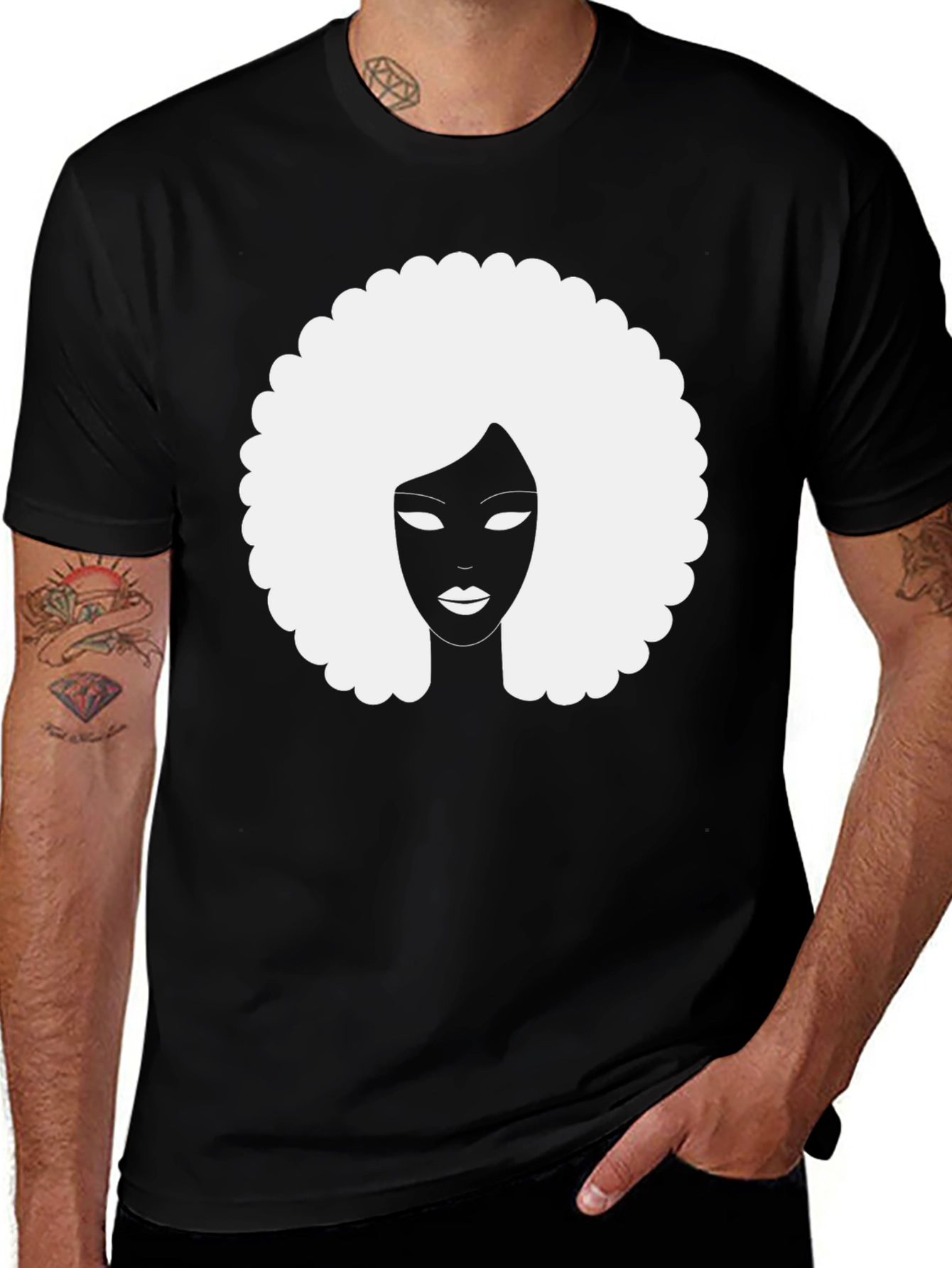Afro Silhouette Graphic Tee - Classic Black Cotton T-Shirt