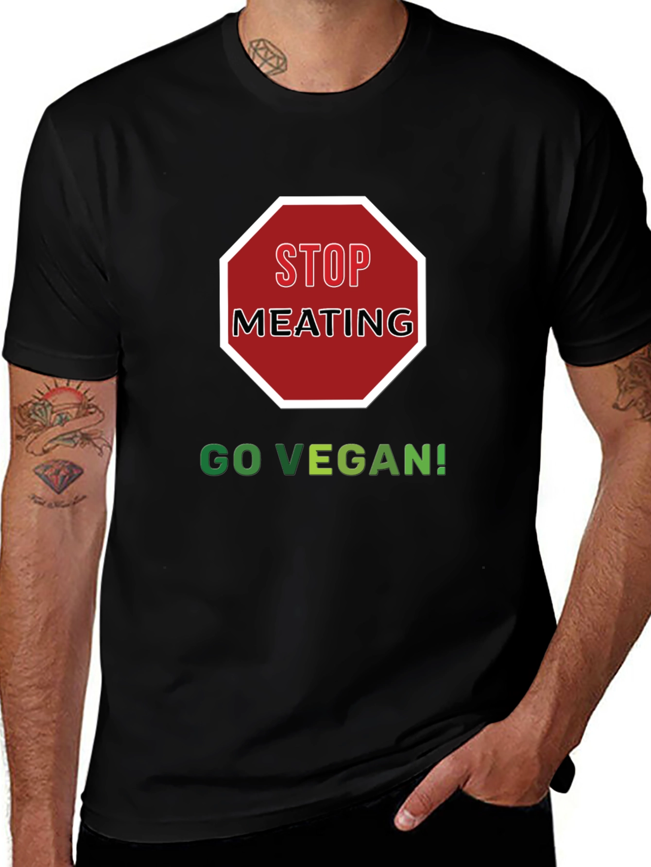 Variant 6 of Stop Meating Go Vegan Black T-Shirt