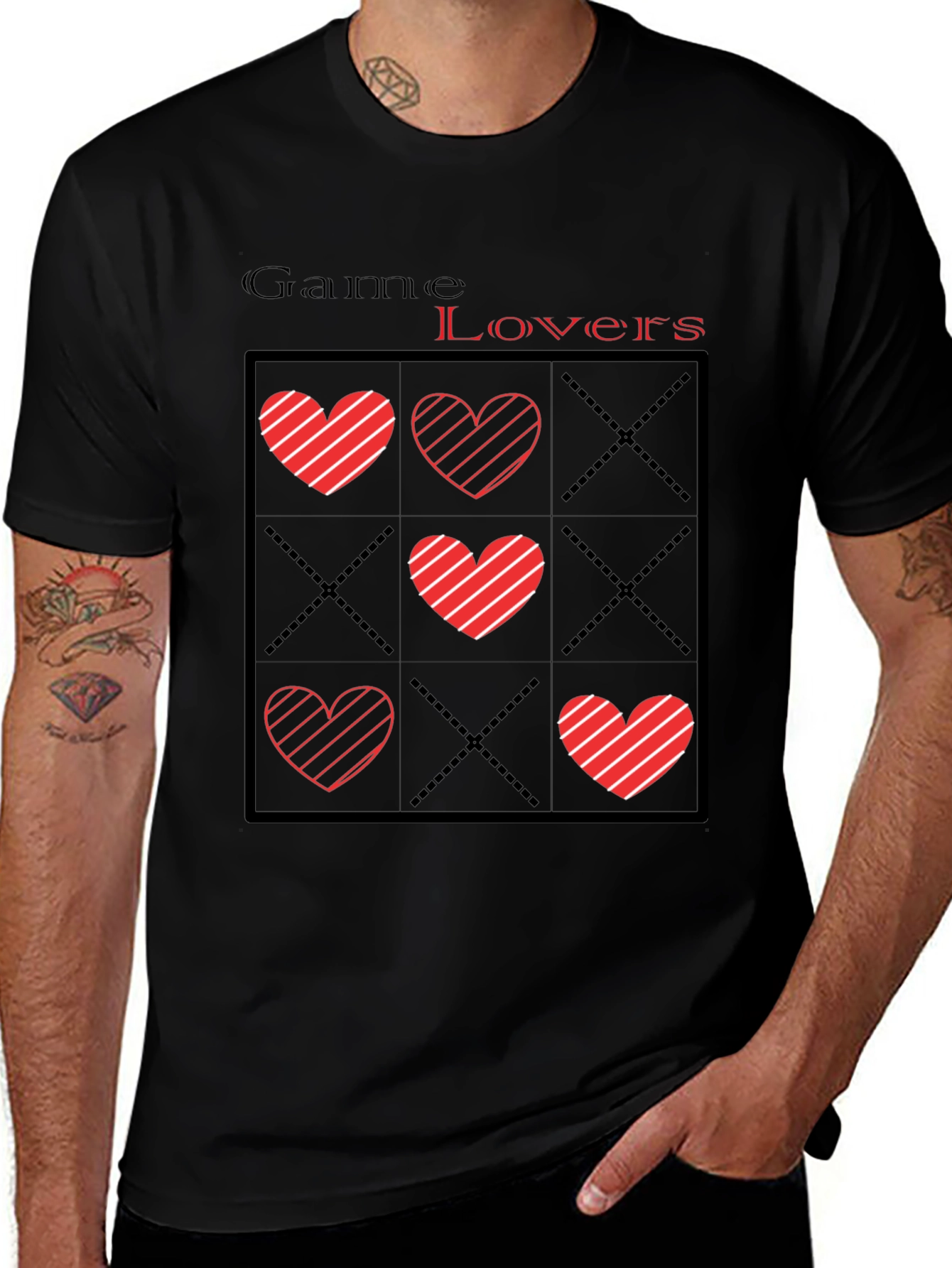 Variant 4 of Grannie Lovers Tic-Tac-Toe Heart Graphic T-Shirt