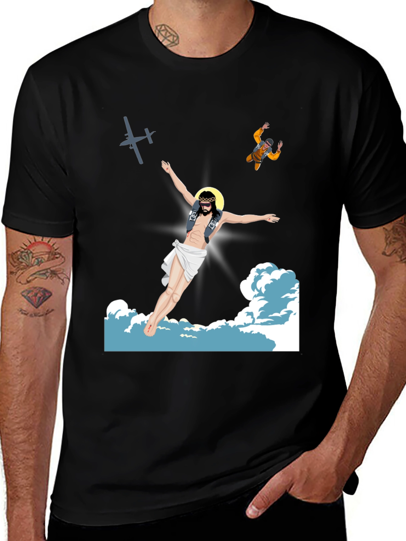 Variant 8 of Skydiving Jesus Graphic Tee