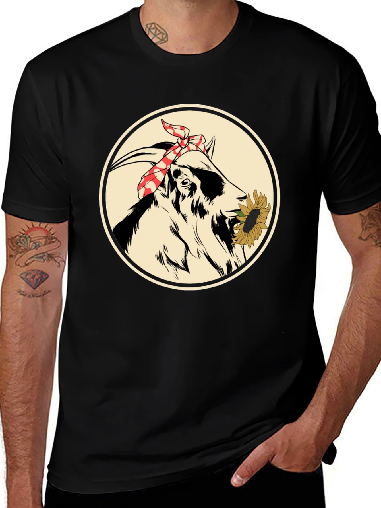 Variant 12 of Goat With Sunflower T-Shirt - Farm Animal Tee