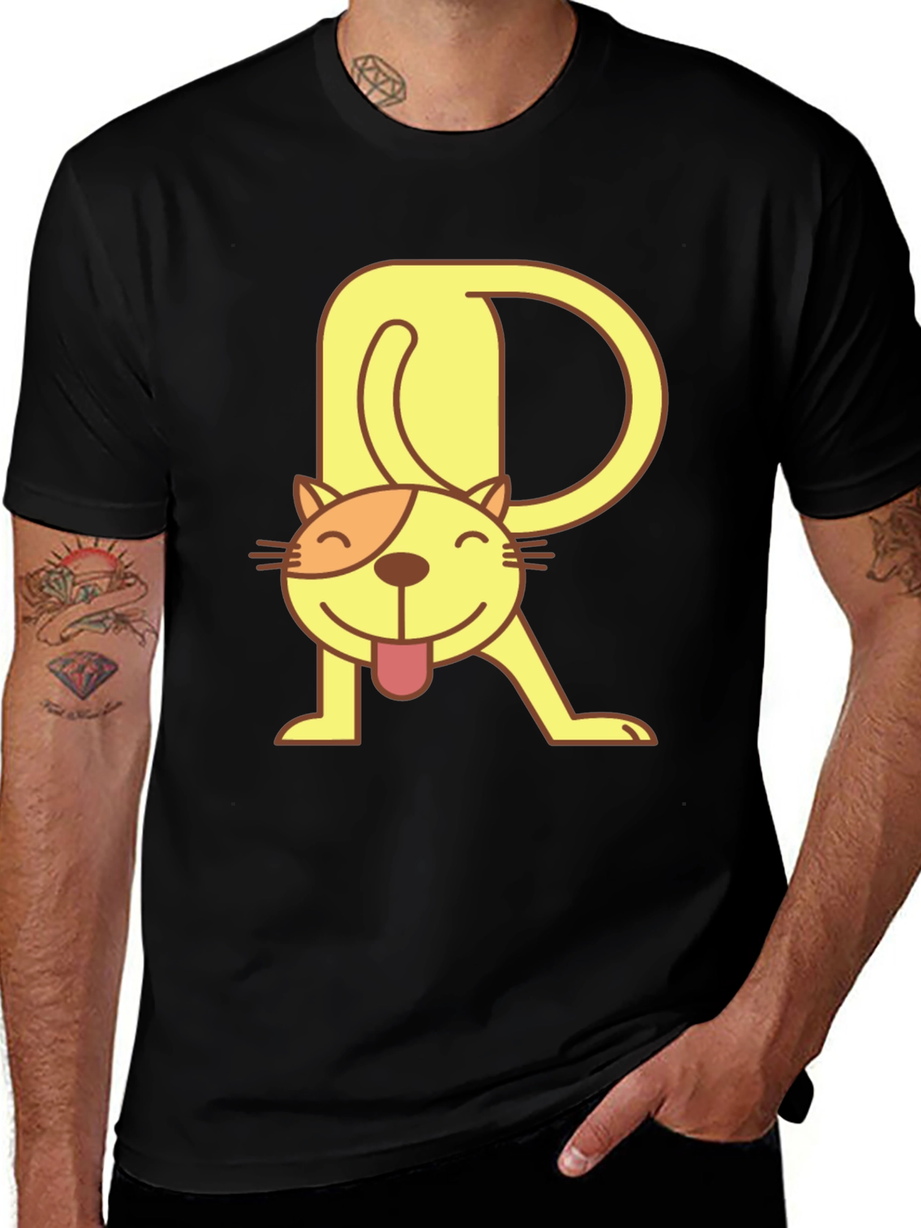 Variant 18 of Cute Cat "R" Graphic T-Shirt - Black