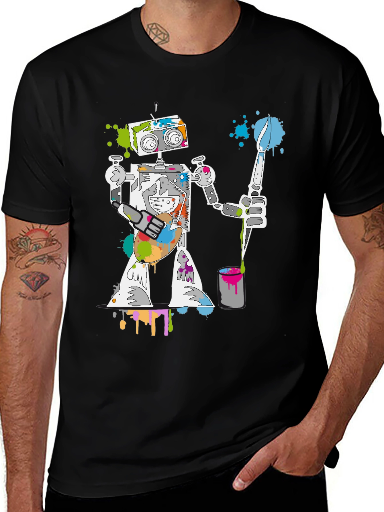 Variant 4 of Robot Painter Graphic Tee - Unique Artistic Design