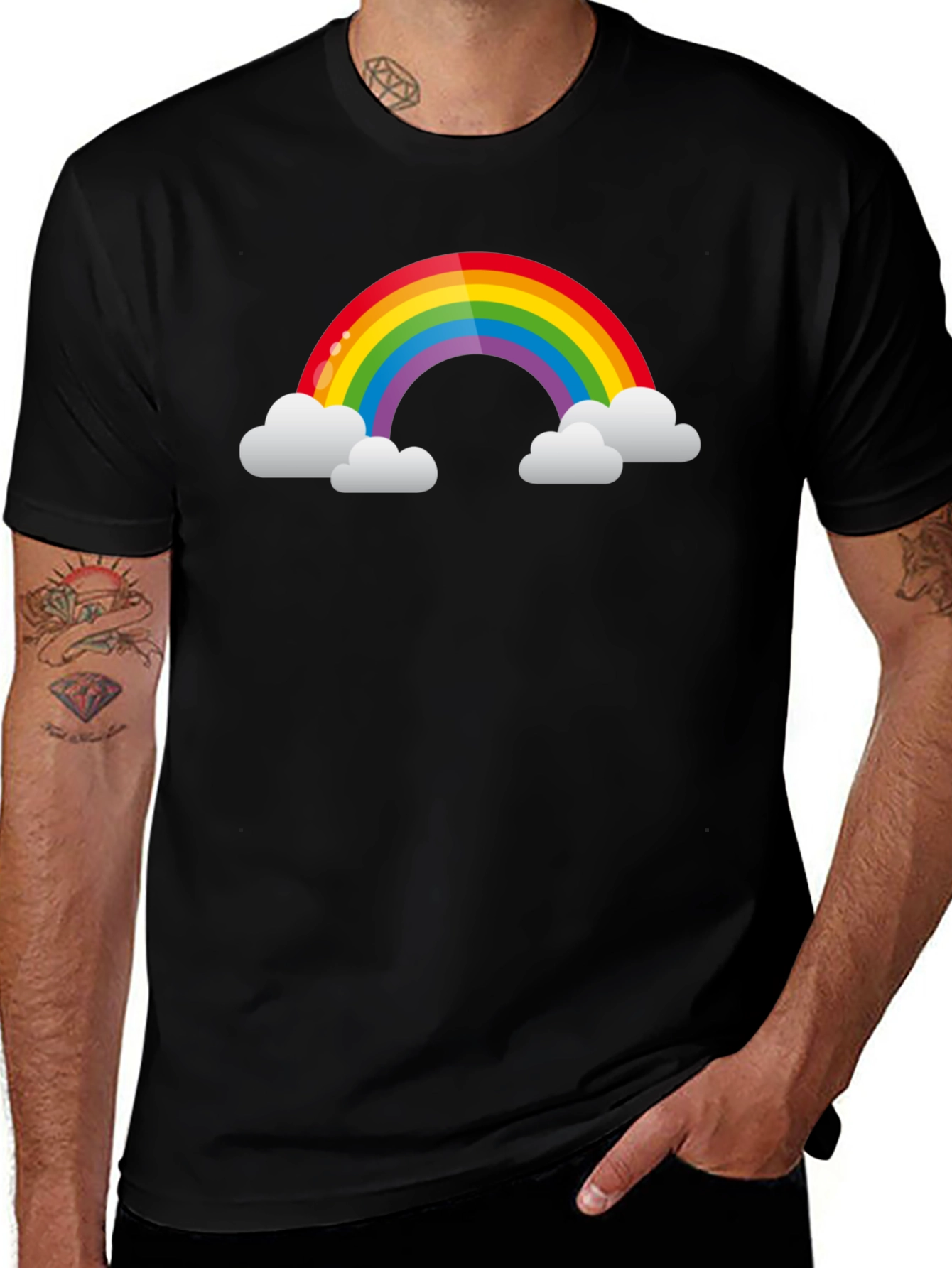 Rainbow Cloud Graphic Black T-Shirt