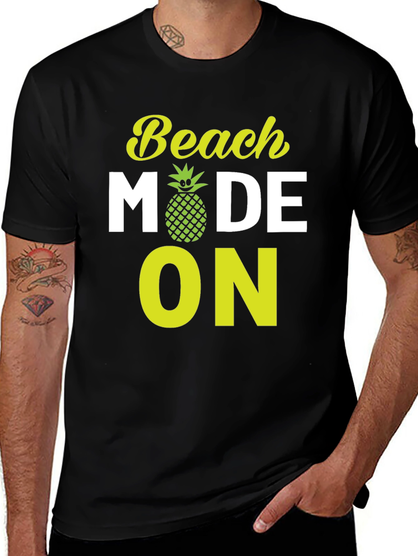 Variant 3 of Beach Mode On Black T-Shirt Pineapple Graphic