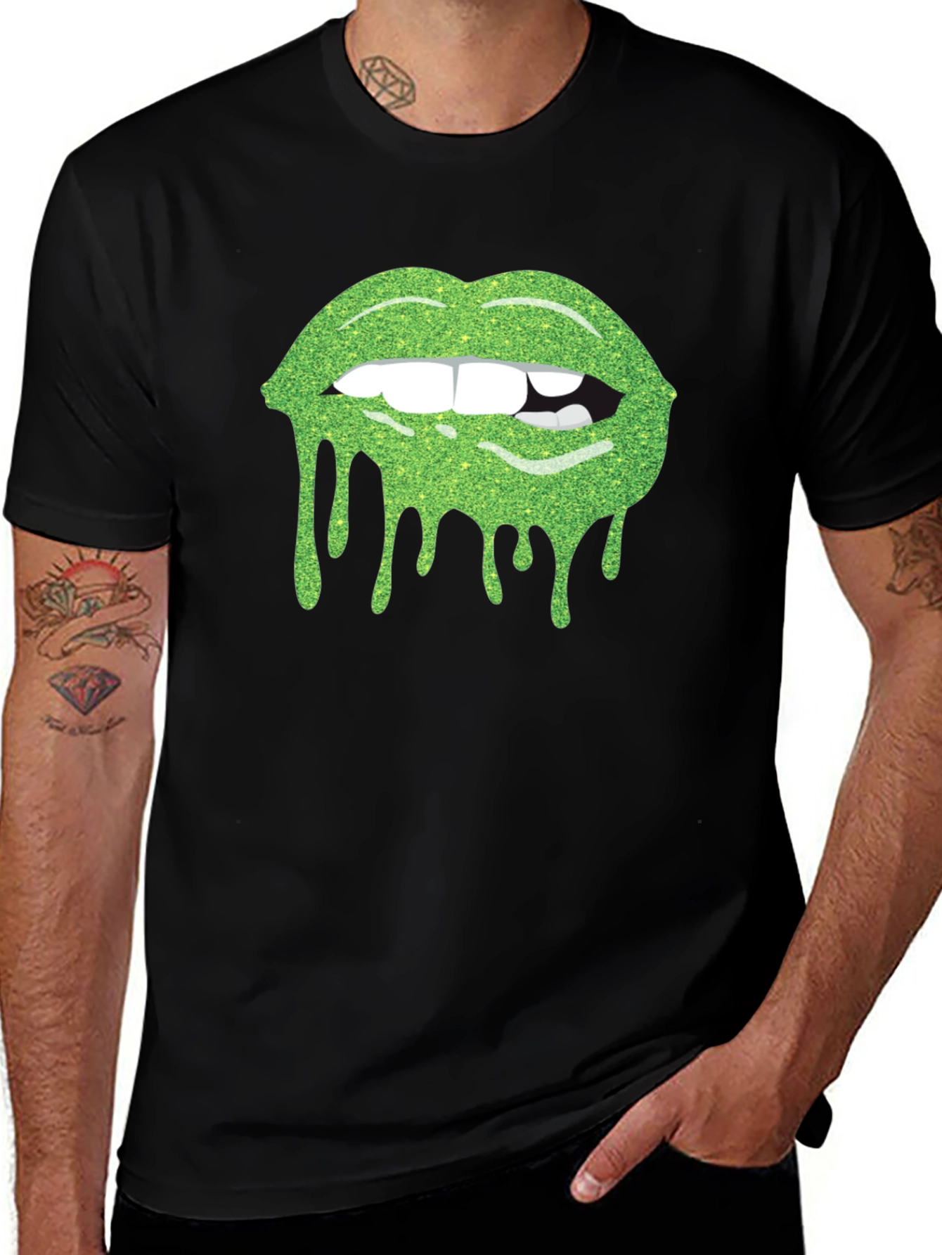 Variant 24 of Green Dripping Lips Graphic T-Shirt - Trendy Design