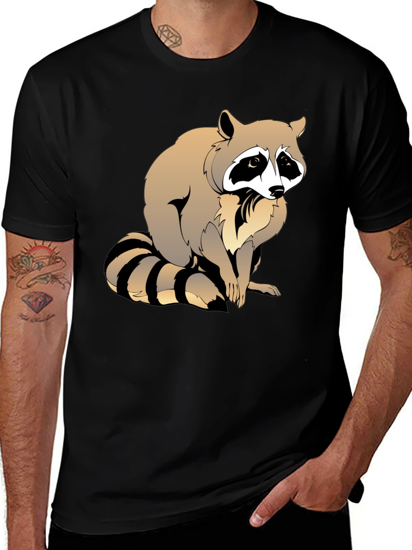 Black Raccoon Graphic T-Shirt - Men's Black Crew Neck Tee main image